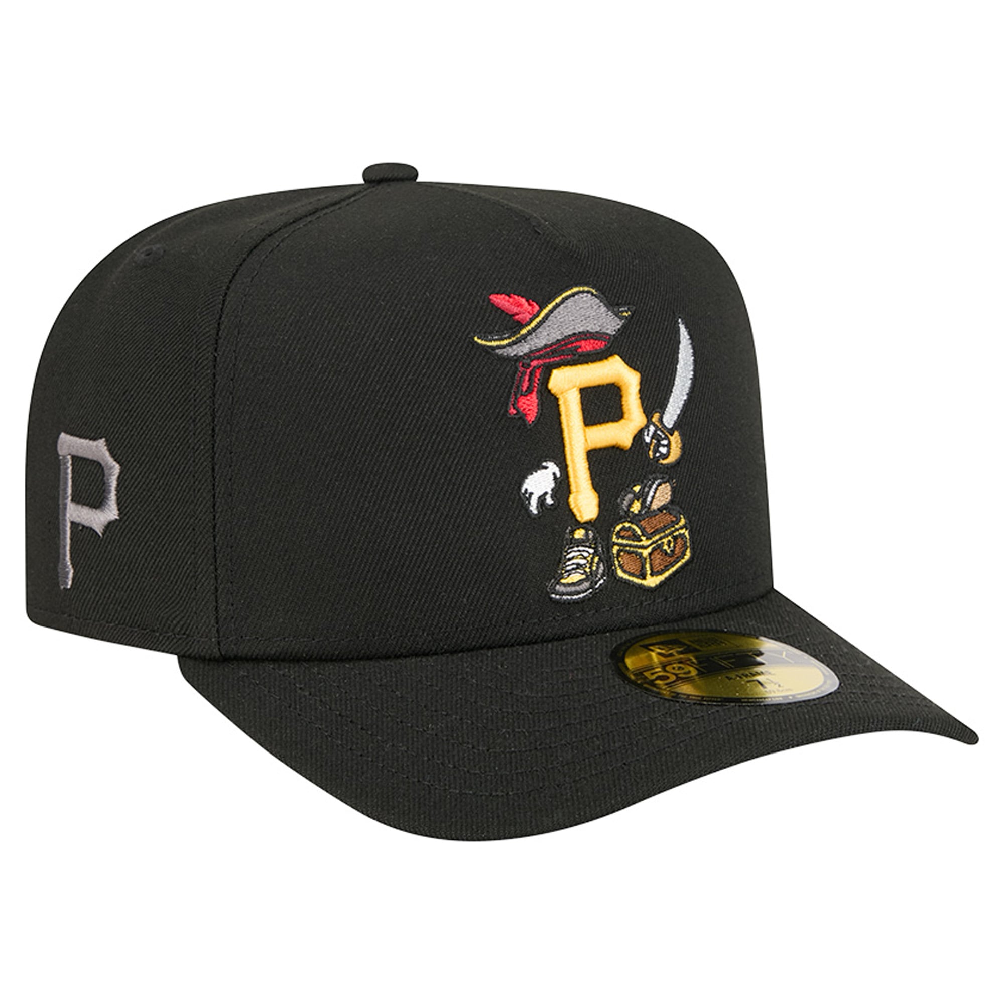 Men's New Era Black Pittsburgh Pirates Cartoon A-Frame 59FIFTY Fitted Hat