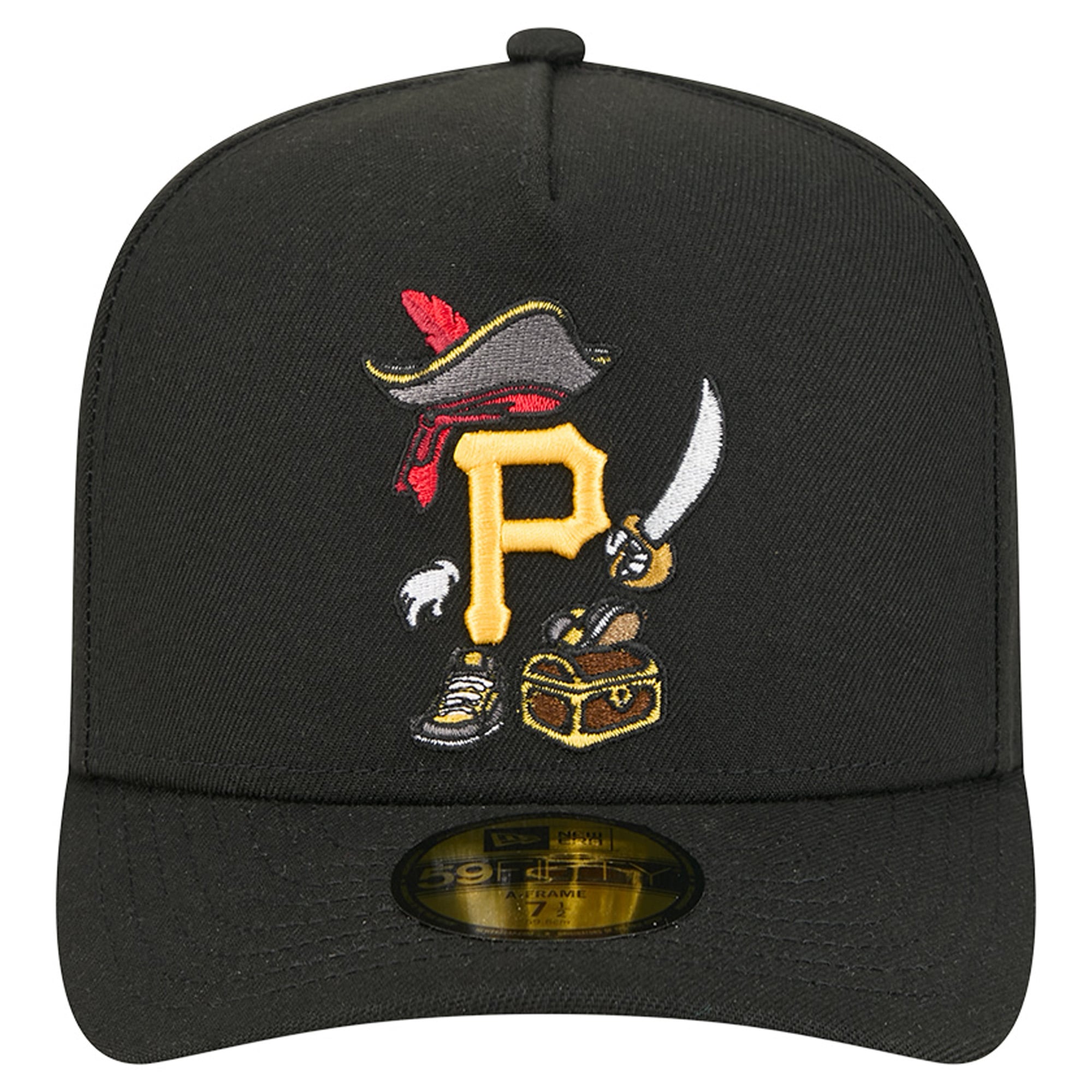 Men's New Era Black Pittsburgh Pirates Cartoon A-Frame 59FIFTY Fitted Hat