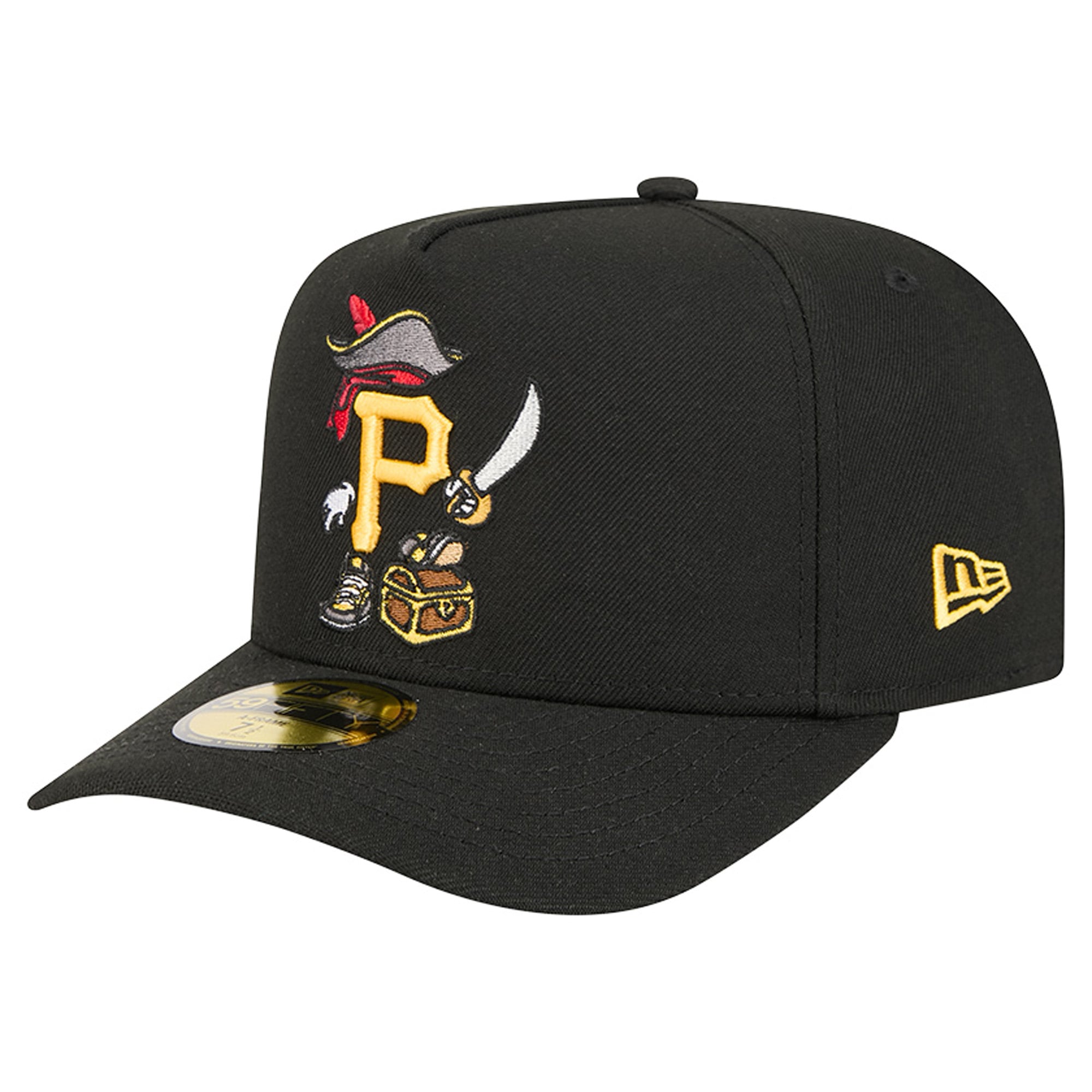 Men's New Era Black Pittsburgh Pirates Cartoon A-Frame 59FIFTY Fitted Hat