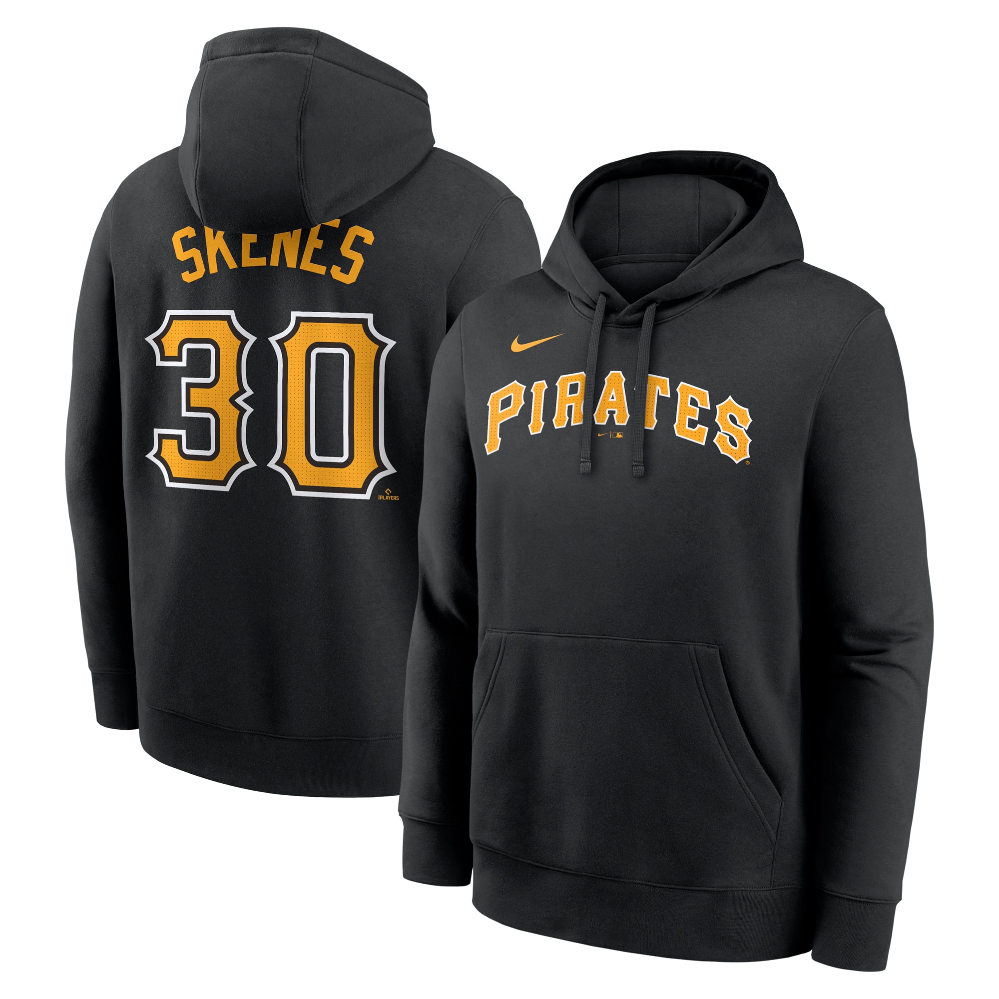 Sweat à capuche Nike Paul Skenes noir pour homme, avec nom et numéro du joueur des Pirates de Pittsburgh.