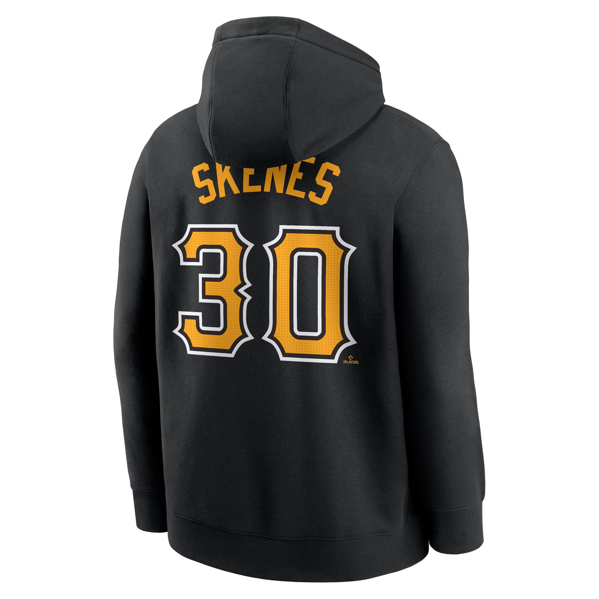 Sweat à capuche Nike Paul Skenes noir pour homme, avec nom et numéro du joueur des Pirates de Pittsburgh.