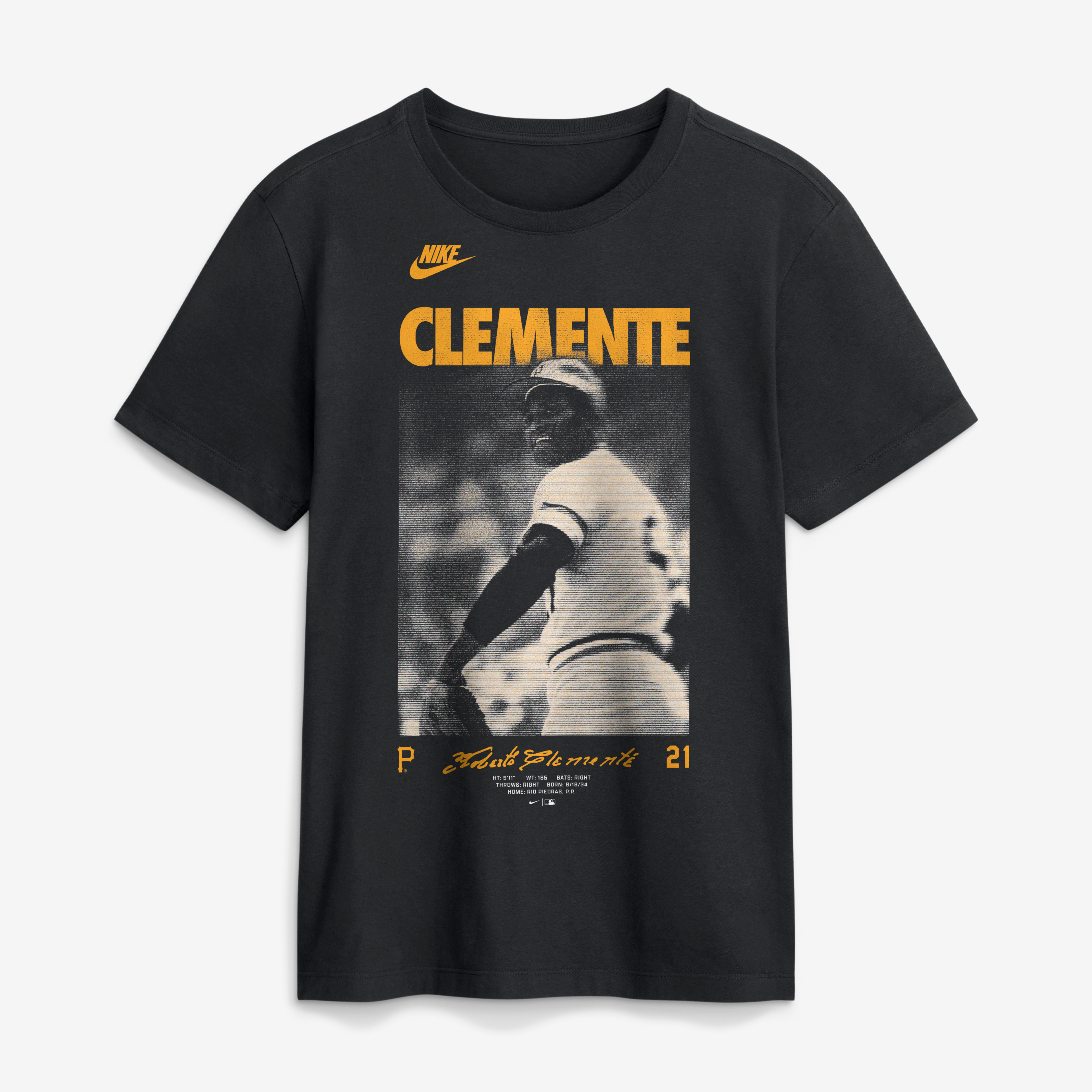 Men's Nike Roberto Clemente Black Pittsburgh Pirates Name Graphic T-Shirt