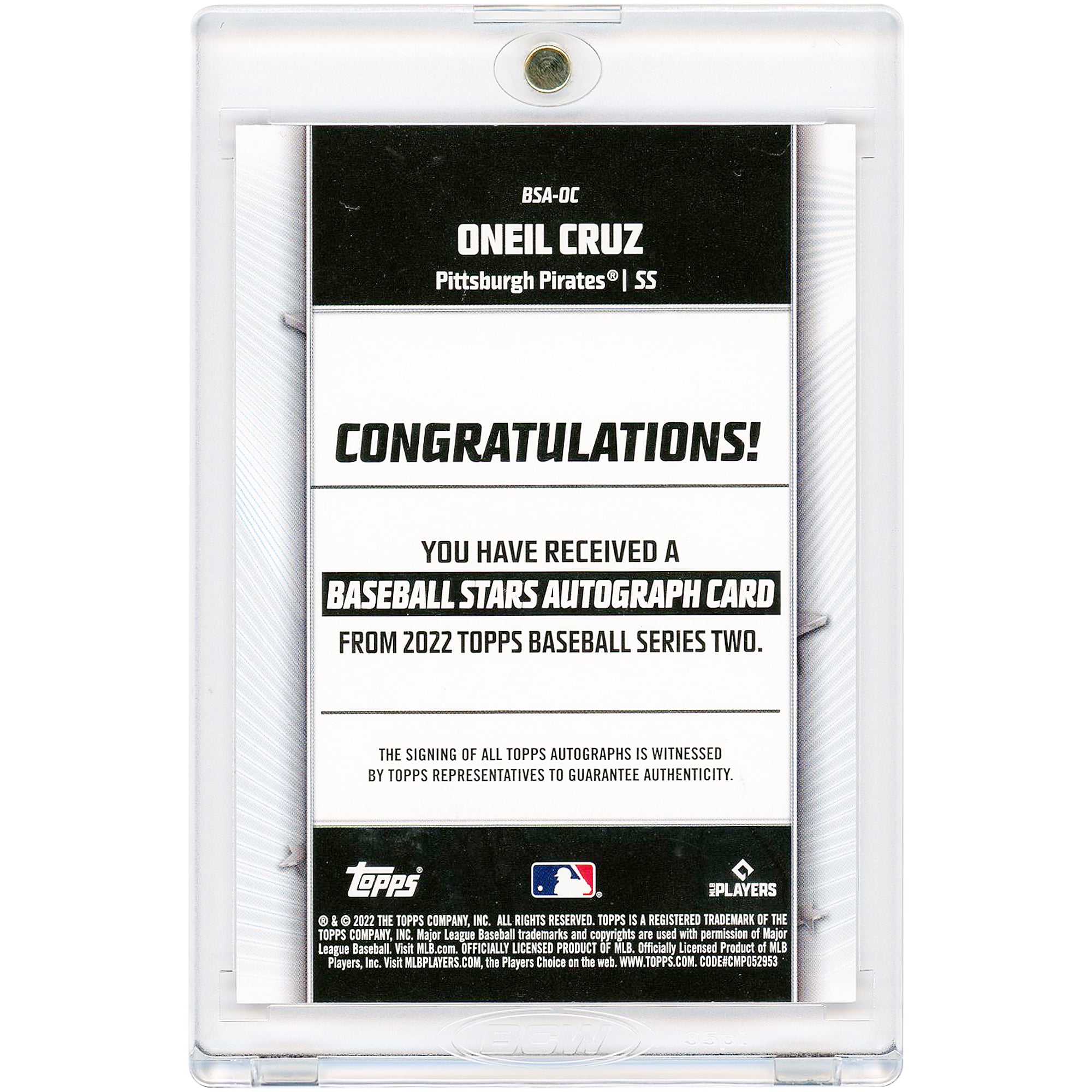 Oneil Cruz Pittsburgh Pirates Autographed 2022 Topps Baseball Stars Red #BSA-OC #2/25 Rookie Card