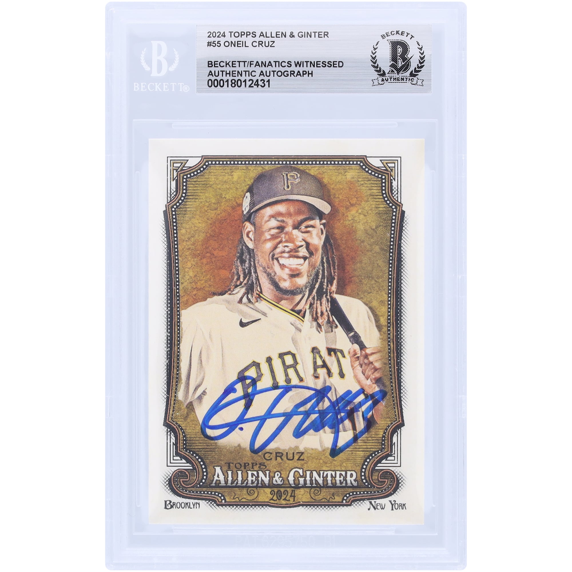 Oneil Cruz Pittsburgh Pirates Autographed 2024 Topps Allen & Ginter #55 Beckett Fanatics Witnessed Authenticated Card