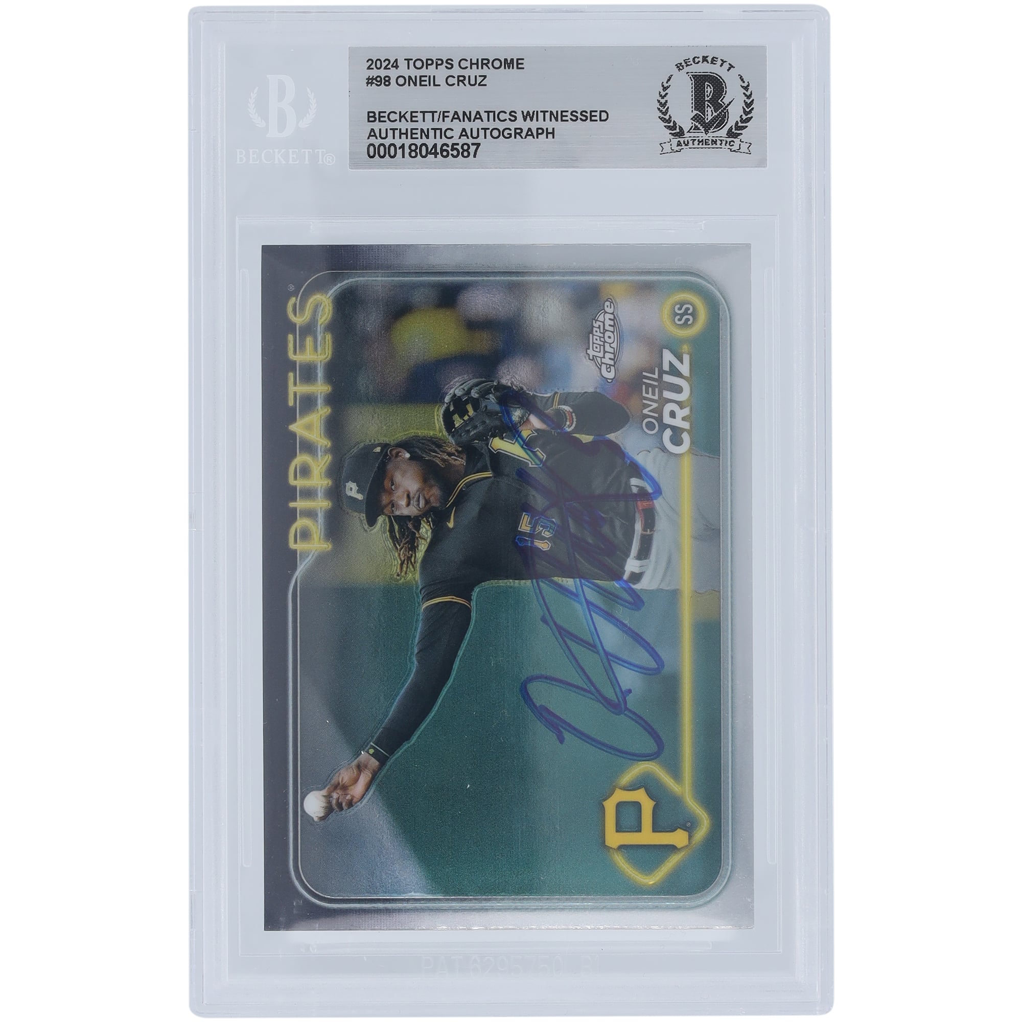 Oneil Cruz Pittsburgh Pirates Autographed 2024 Topps Chrome #98 Beckett Fanatics Witnessed Authenticated Card