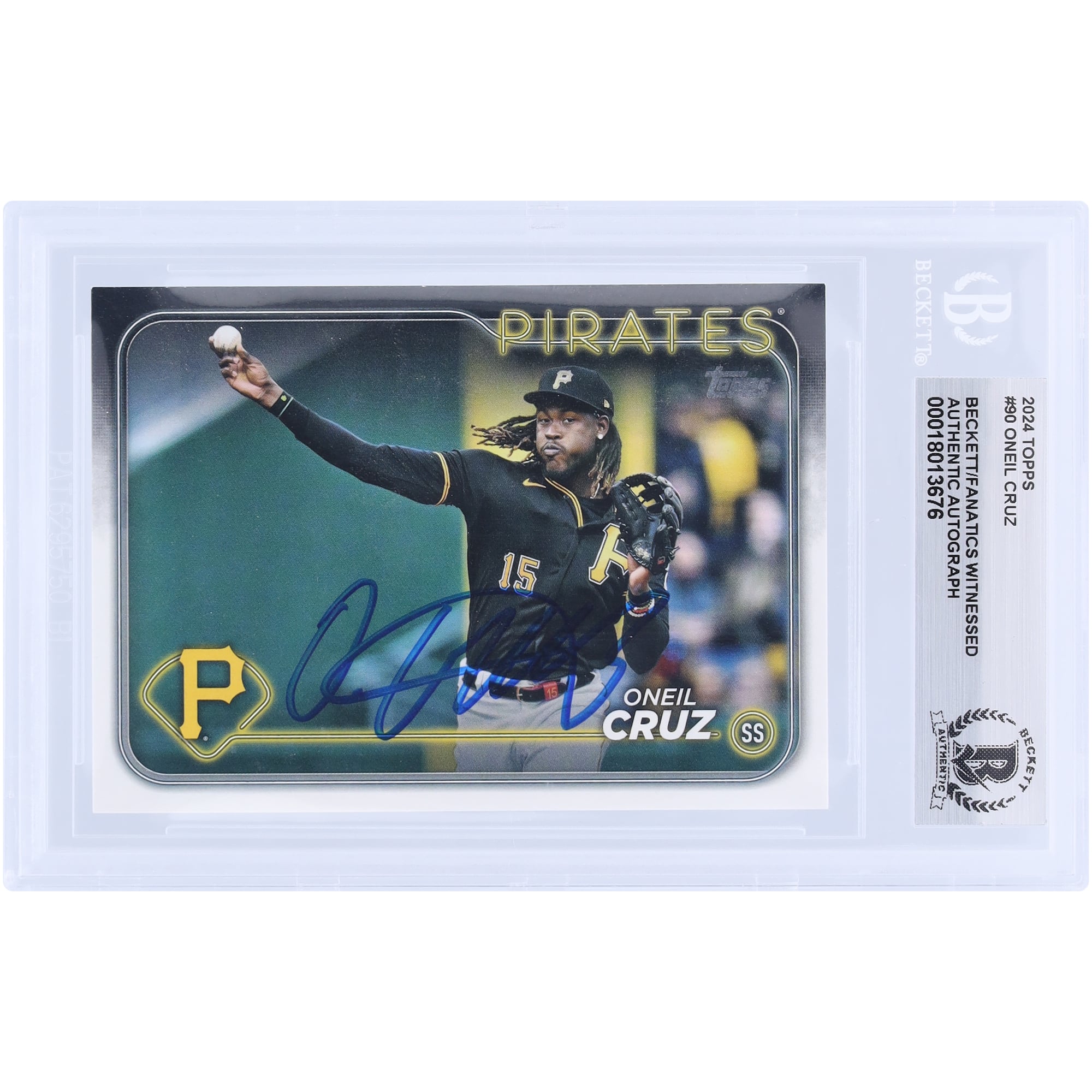 Carte authentifiée autographiée par Oneil Cruz des Pirates de Pittsburgh, série 1 Topps 2024 n° 90, Beckett Fanatics