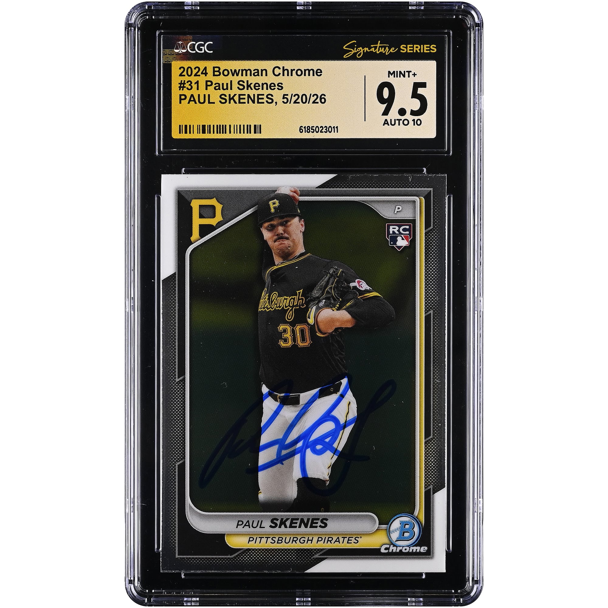 Paul Skenes Pittsburgh Pirates Autographed 2024 Bowman Chrome #31 CGC Fanatics Witnessed Authenticated 9.5/10 Rookie Card