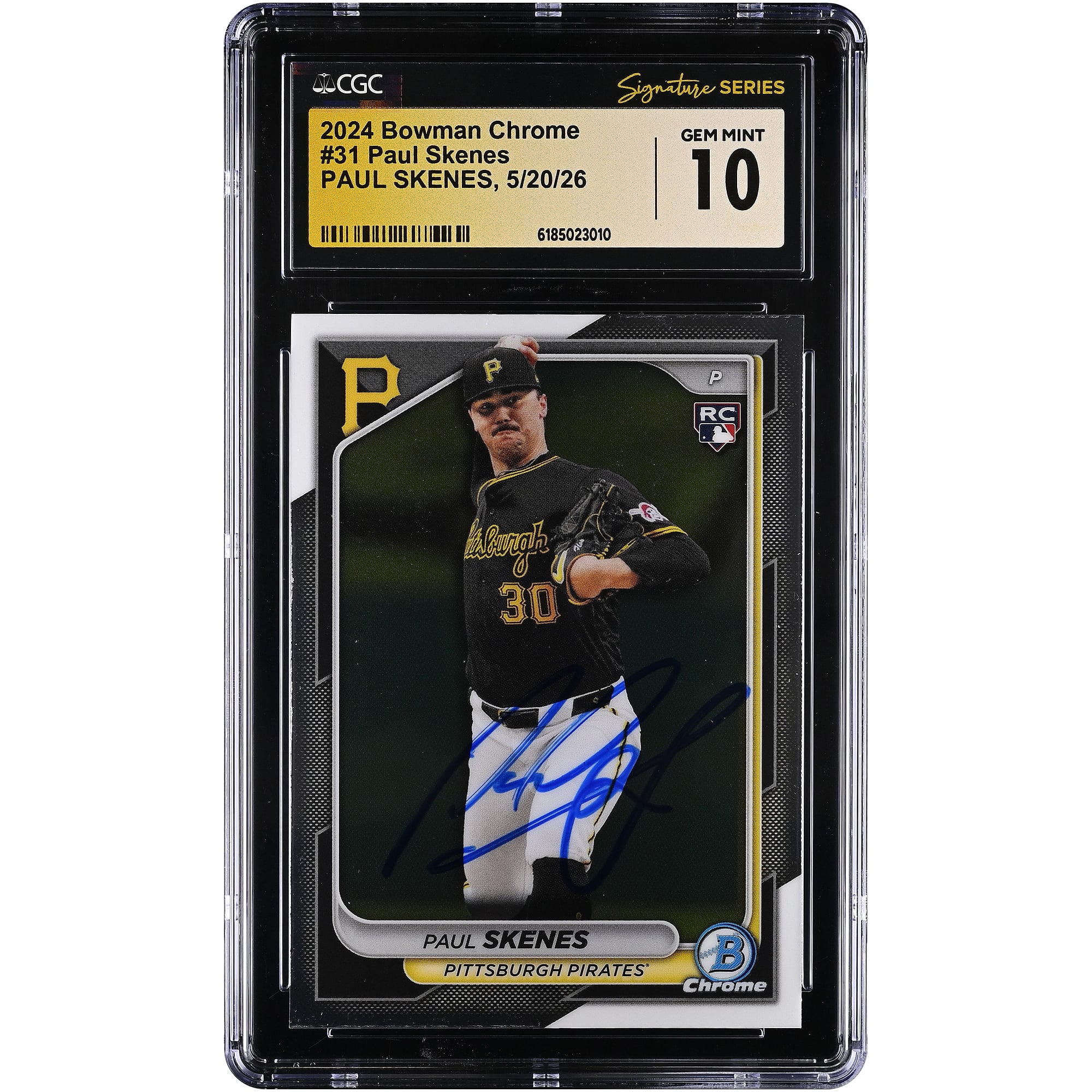 Paul Skenes Pittsburgh Pirates Autographed 2024 Bowman Chrome #31 CGC Fanatics Witnessed Authenticated GEM MINT 10 Rookie Card