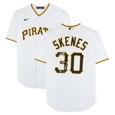 Paul Skenes Pittsburgh Pirates Autographed Fanatics Authentic White Nike Replica Jersey with Multiple MLB Debut Inscriptions - Limited Edition of 25