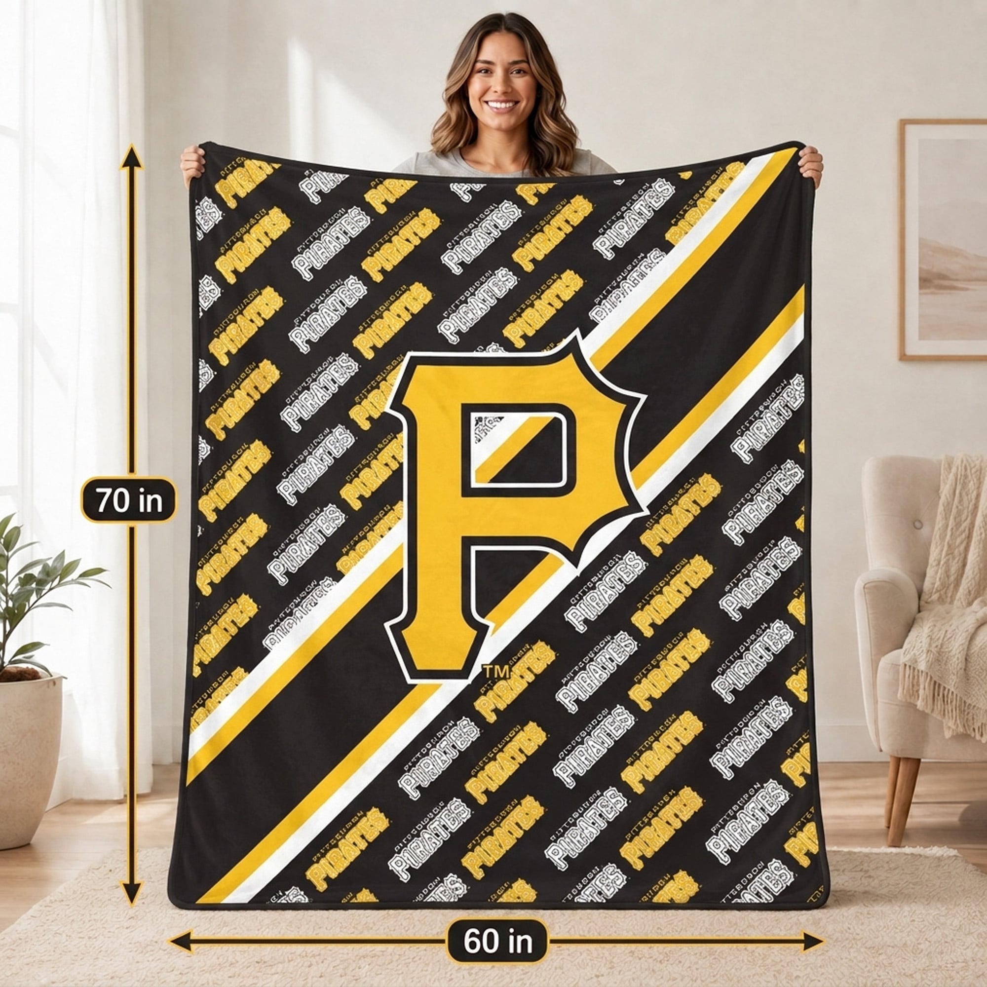 Couverture ultra douce Pegasus Pittsburgh Pirates, 152 x 178 cm (diagonale), doublée, avec logo.
