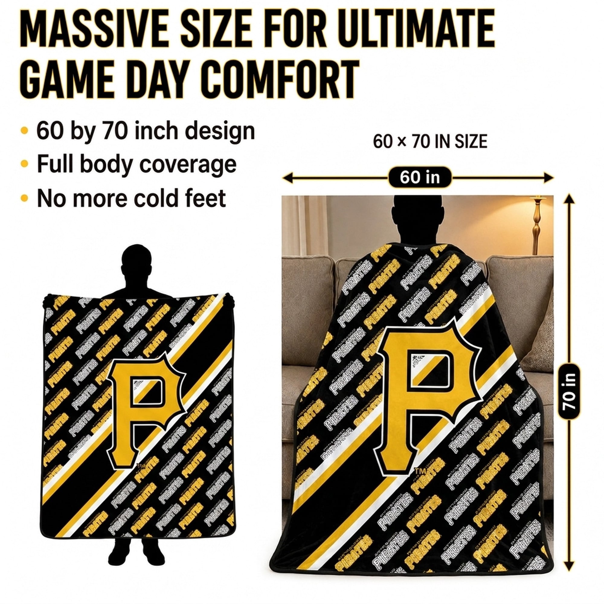 Couverture ultra douce Pegasus Pittsburgh Pirates, 152 x 178 cm (diagonale), doublée, avec logo.