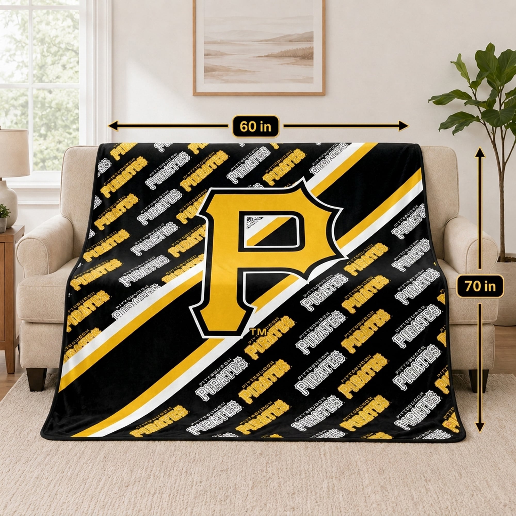 Couverture ultra douce Pegasus Pittsburgh Pirates, 152 x 178 cm (diagonale), doublée, avec logo.