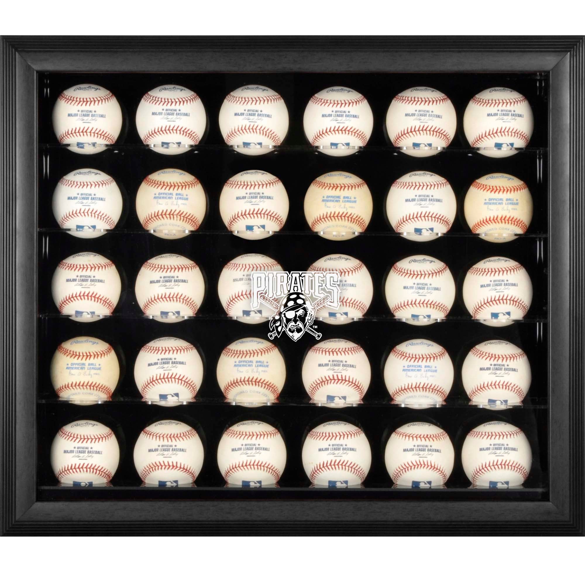 Vitrine à 30 boules de baseball encadrée noire avec logo des Pirates de Pittsburgh