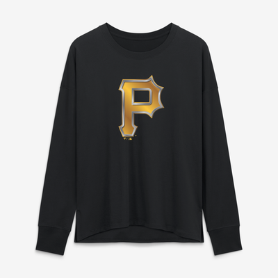 Pittsburgh Pirates Women's Metallic Mascot Long Sleeve T-Shirt - Black