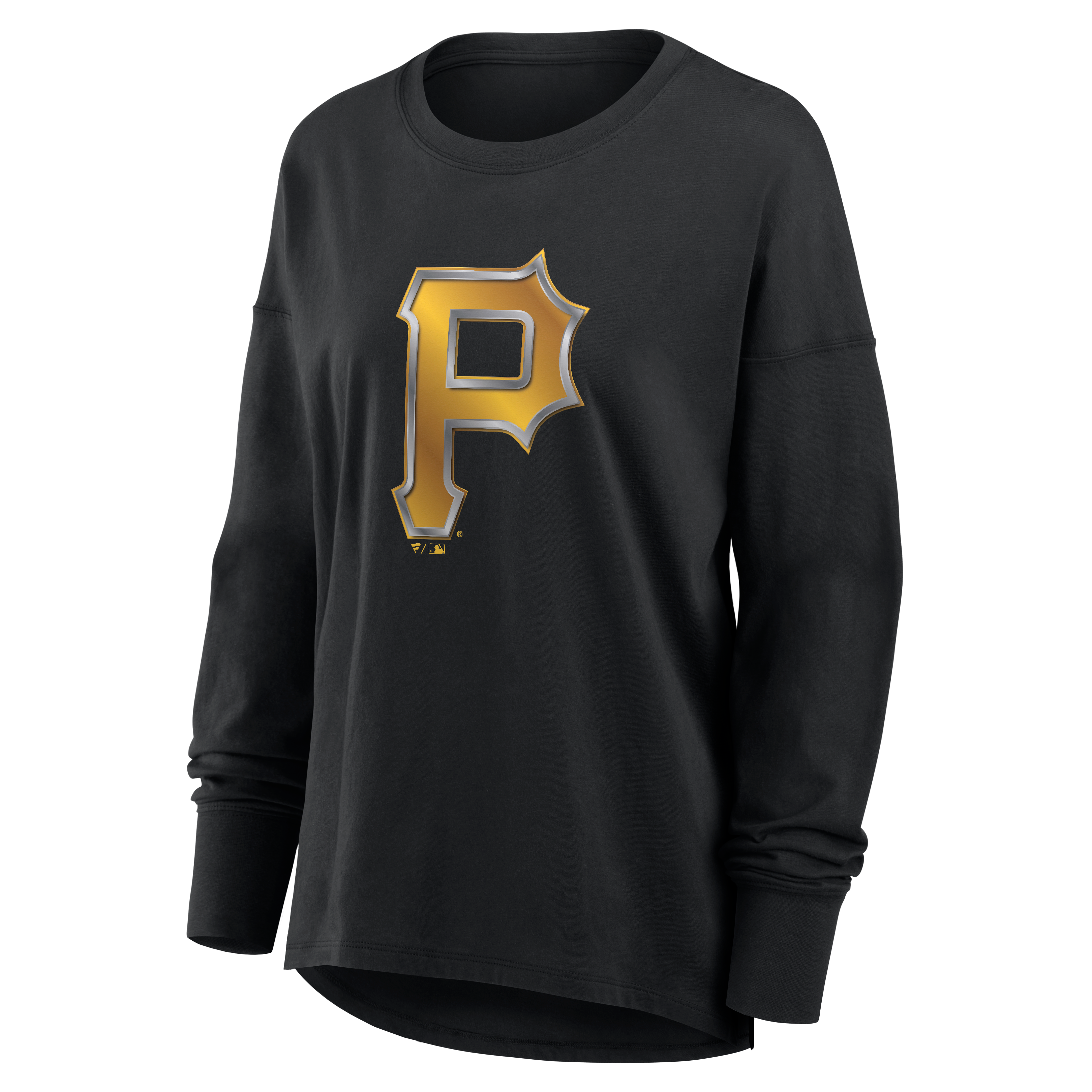 Women's Black Pittsburgh Pirates Metallic Mascot Long-Sleeve T-Shirt