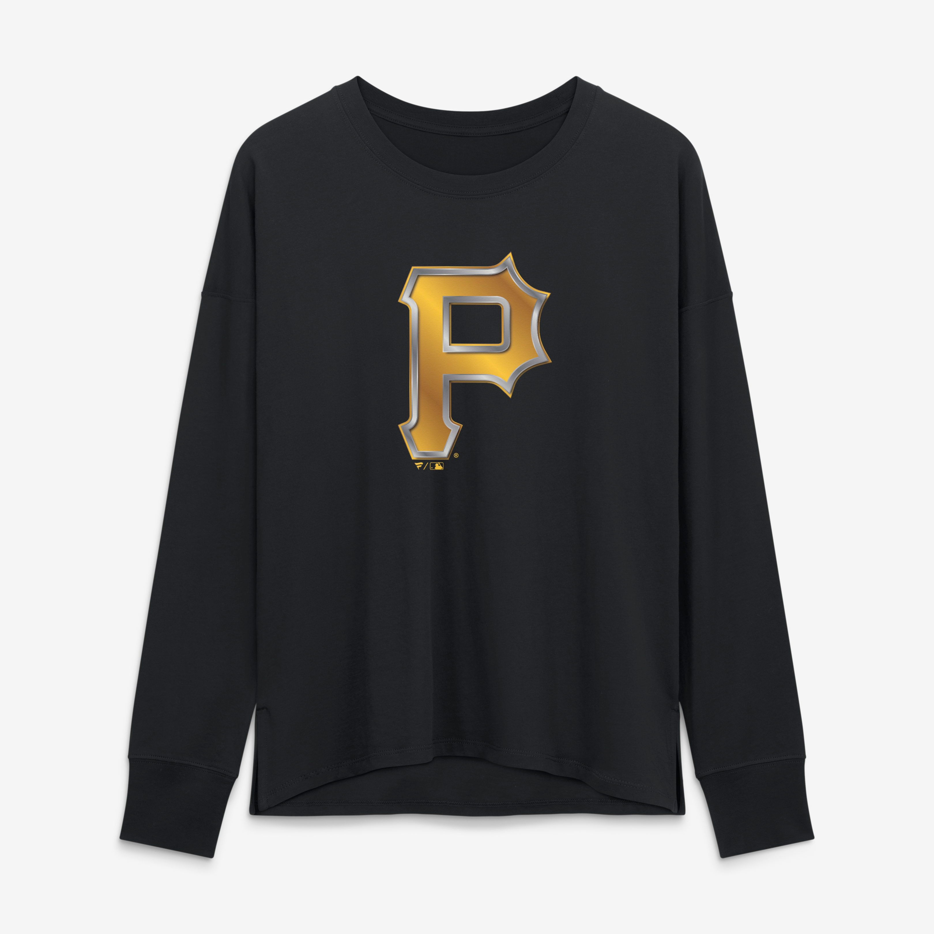 Women's Black Pittsburgh Pirates Metallic Mascot Long-Sleeve T-Shirt