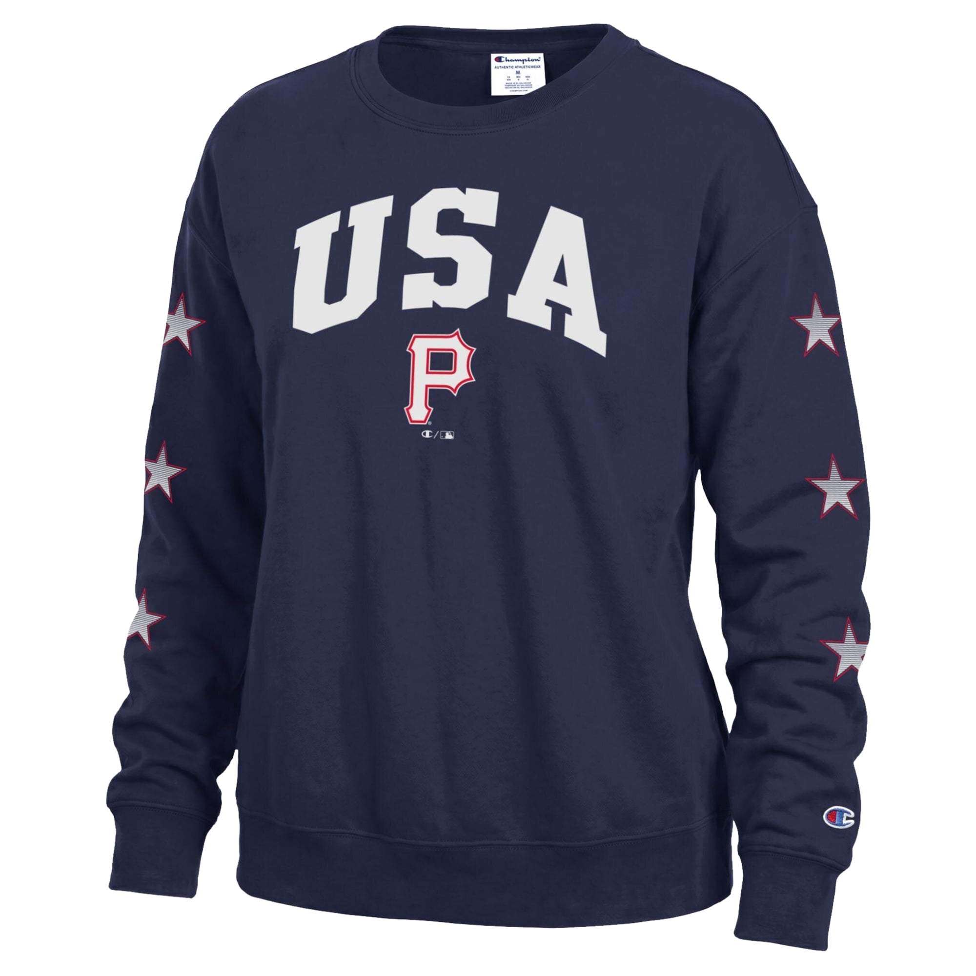 Women's Champion  Navy Pittsburgh Pirates Americana Fleece Crewneck Sweatshirt