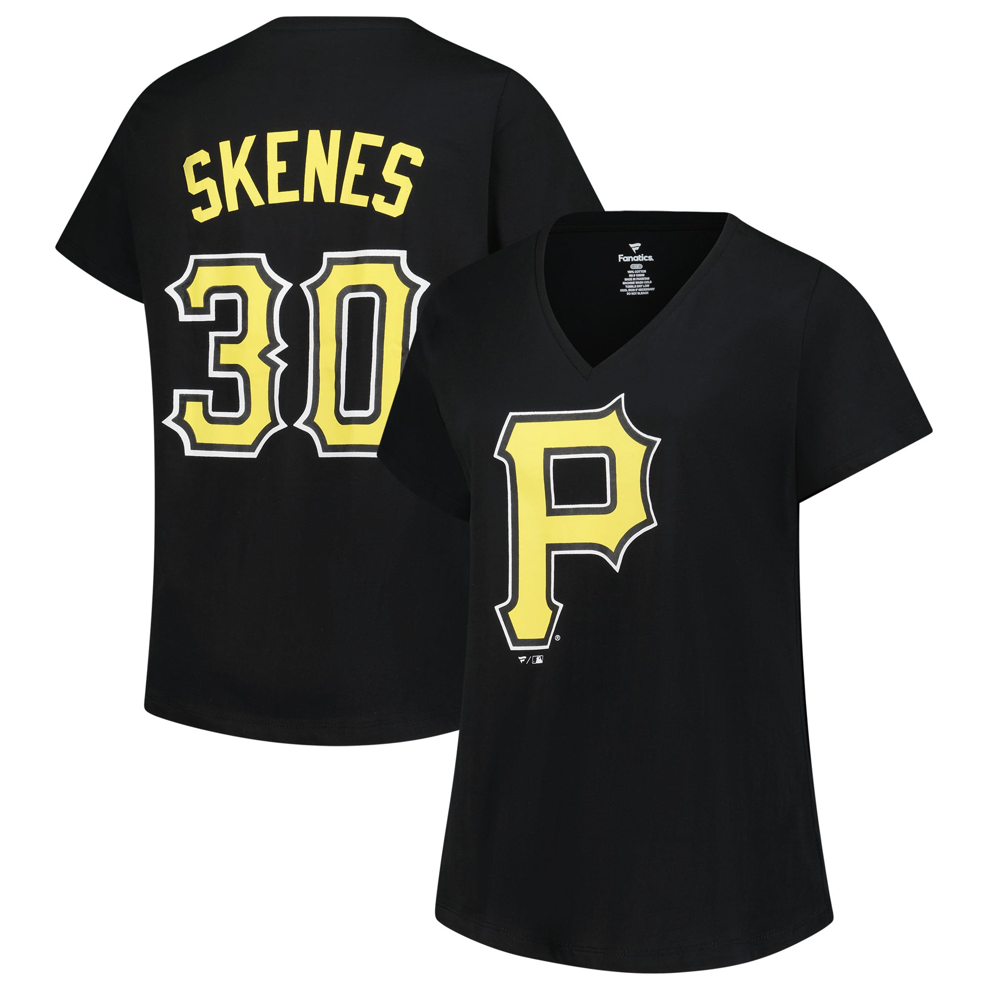 T-shirt à col en V noir Paul Skenes Pittsburgh Pirates pour femmes, grande taille, avec nom et numéro