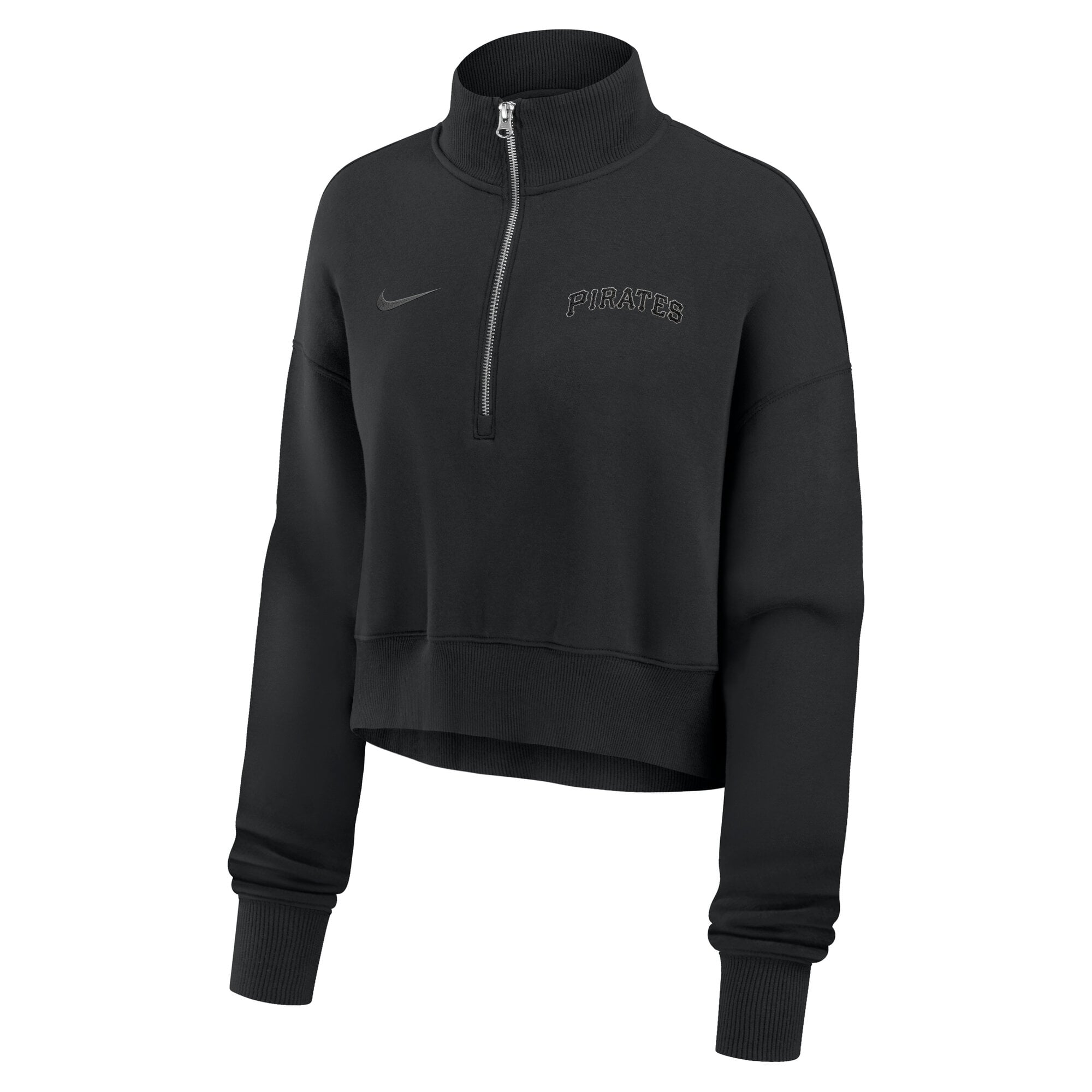 Sweat-shirt court à col zippé Nike Pittsburgh Pirates noir oversize Phoenix Fleece pour femme