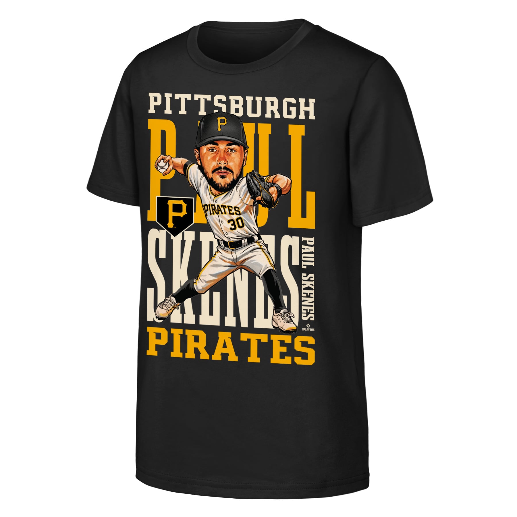 T-shirt Youth Outerstuff Paul Skenes Black Pittsburgh Pirates Caricature Clash