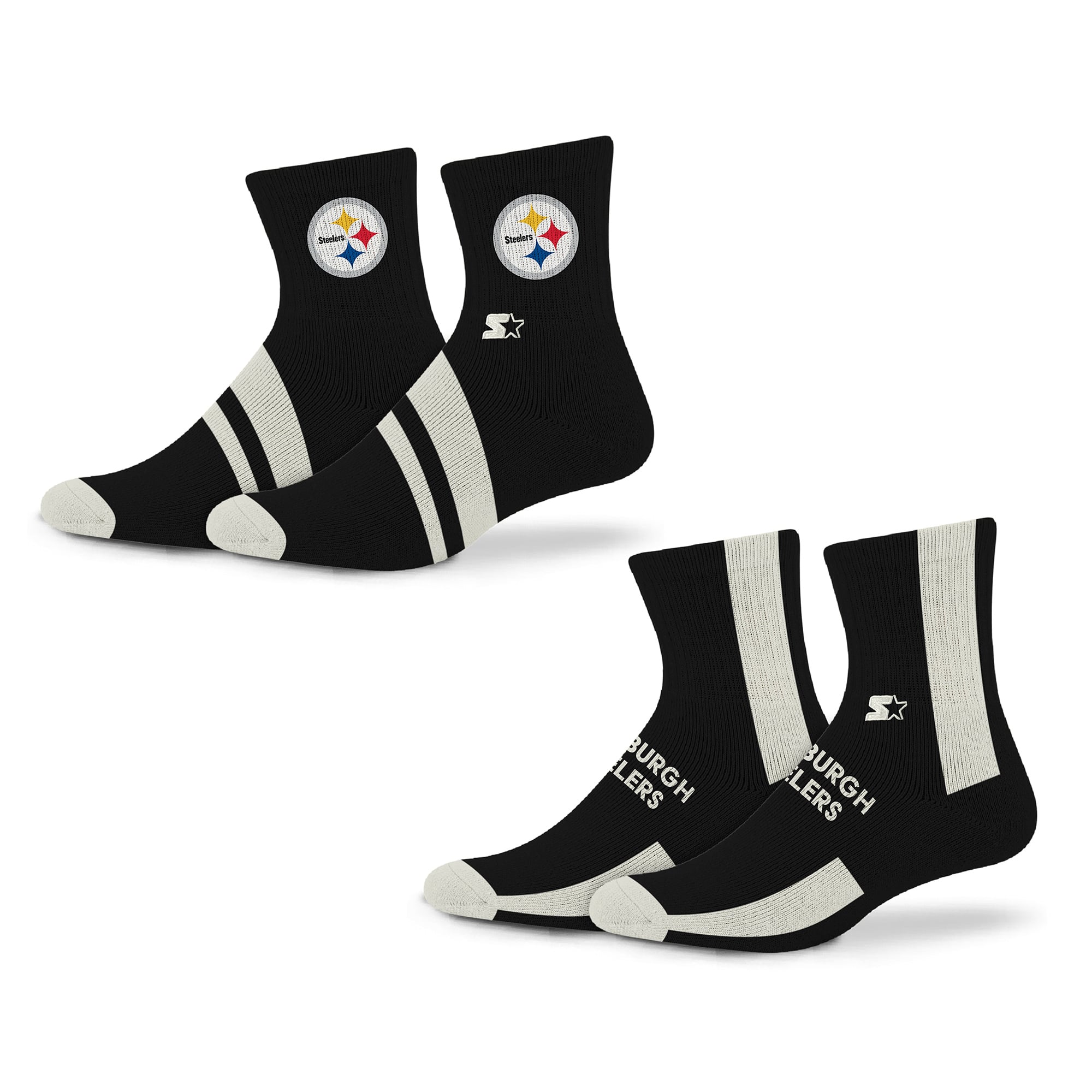Chaussettes Starter noires Pittsburgh Steelers Summit Stripe, lot de 2 paires