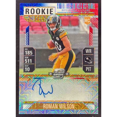 2024 Contenders Optic Ticket Red White & Blue #124b Roman Wilson RC VAR Auto /13