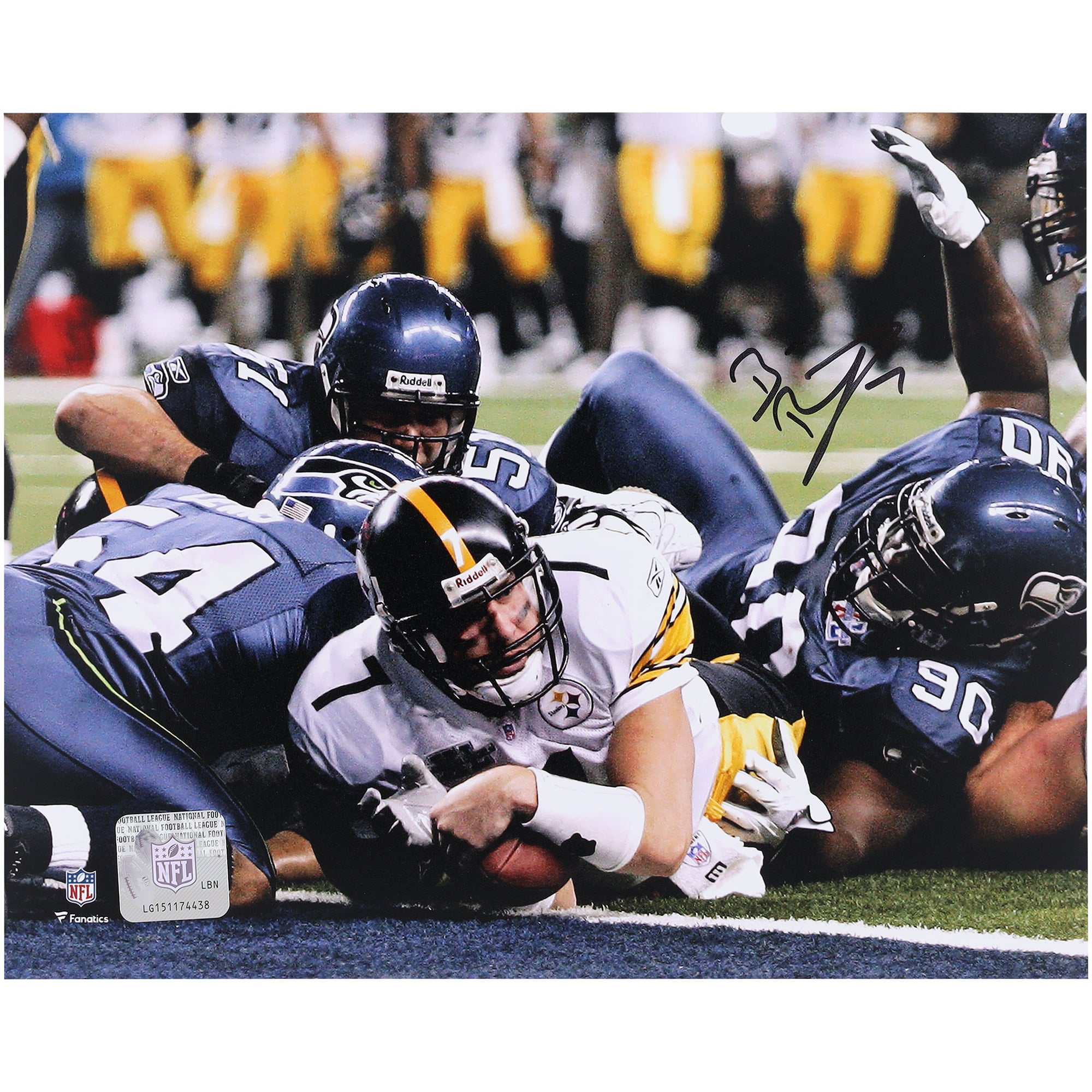 Photo dédicacée de Ben Roethlisberger (Pittsburgh Steelers) - Touchdown lors du Super Bowl XL contre les Seattle Seahawks (8" x 10")