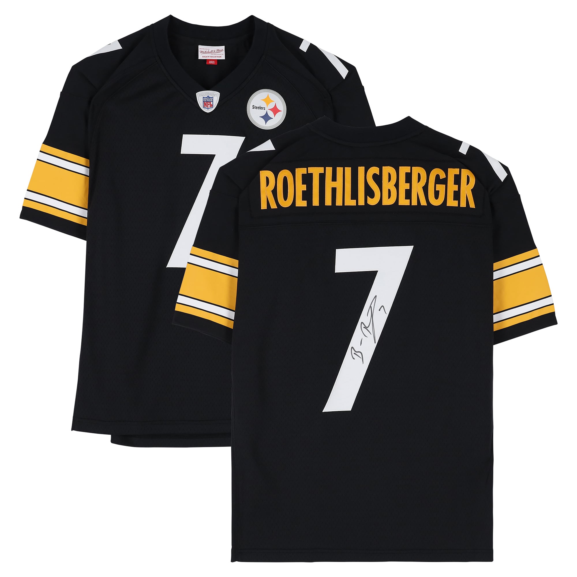 Maillot réplique noir Mitchell & Ness 2004 autographié par Ben Roethlisberger des Steelers de Pittsburgh