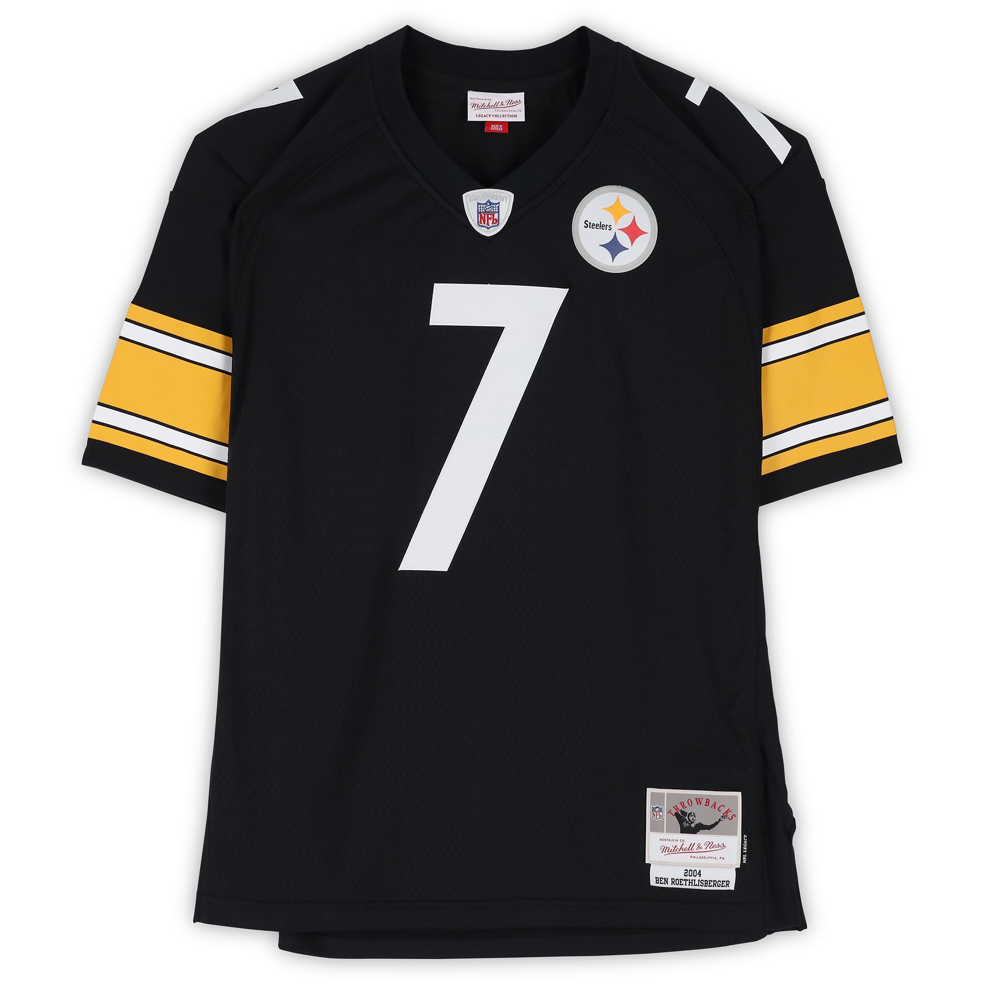 Maillot réplique noir Mitchell & Ness 2004 autographié par Ben Roethlisberger des Steelers de Pittsburgh