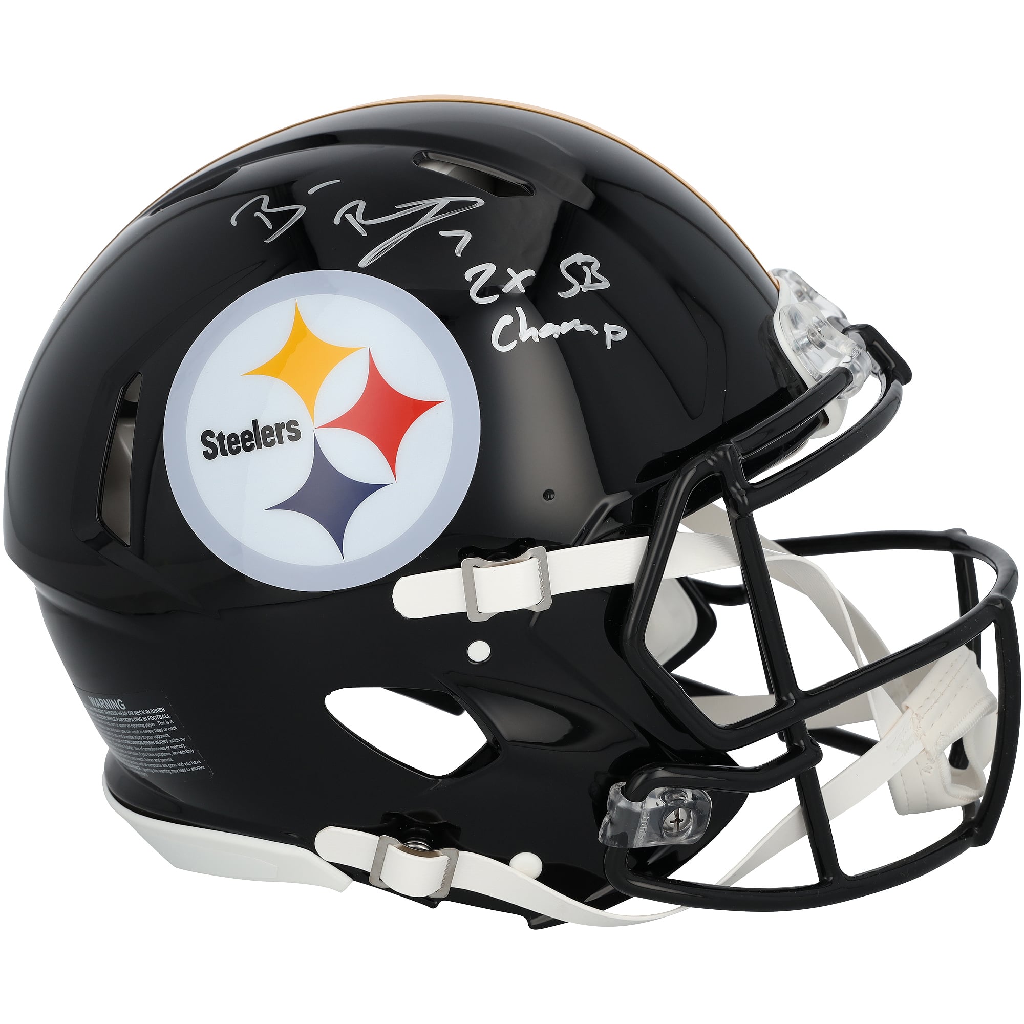 Casque Riddell Speed ​​Authentic autographié par Ben Roethlisberger des Steelers de Pittsburgh avec inscription « 2x Super Bowl Champion »
