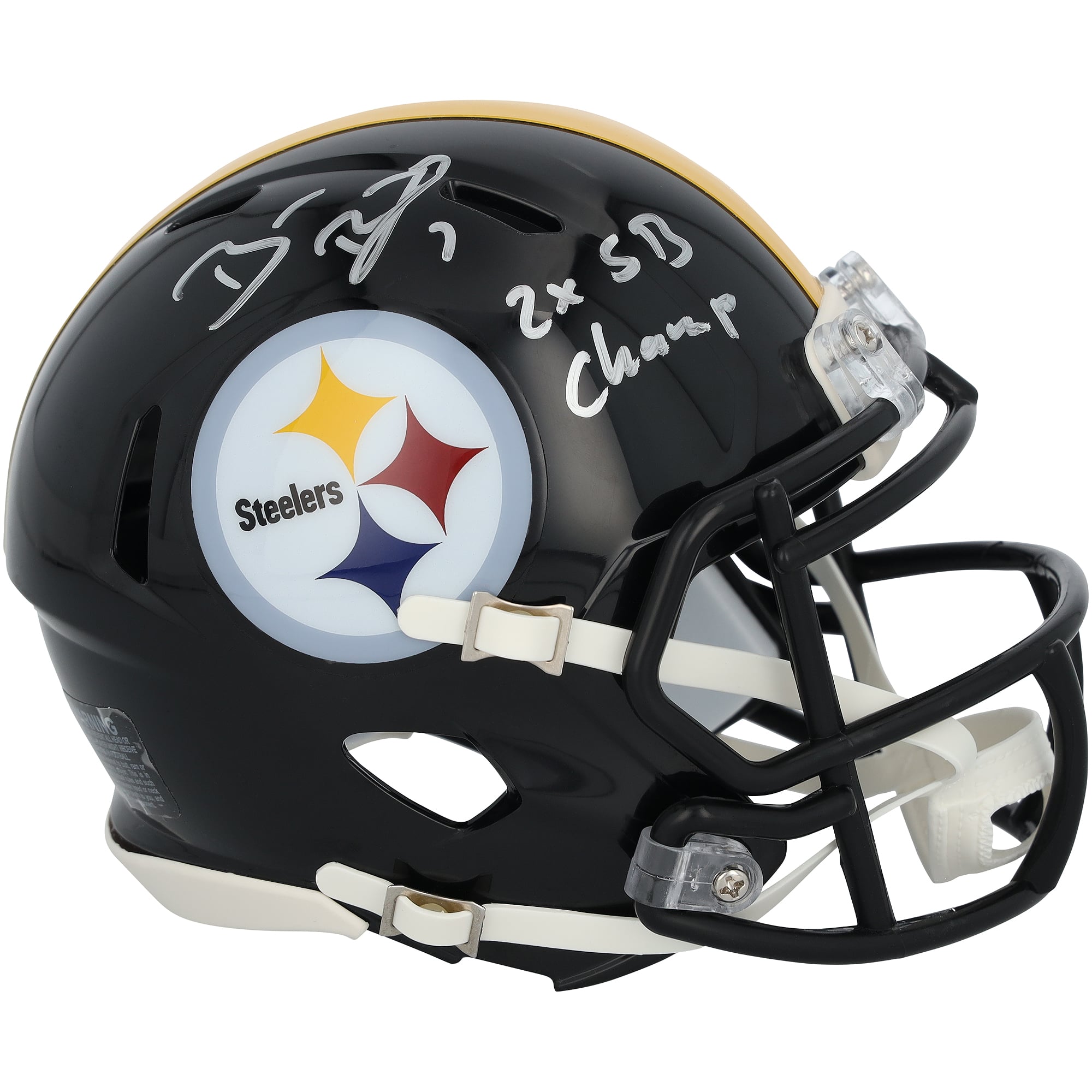 Casque miniature Riddell Speed ​​autographié par Ben Roethlisberger des Steelers de Pittsburgh avec inscription « 2x Champion du Super Bowl »