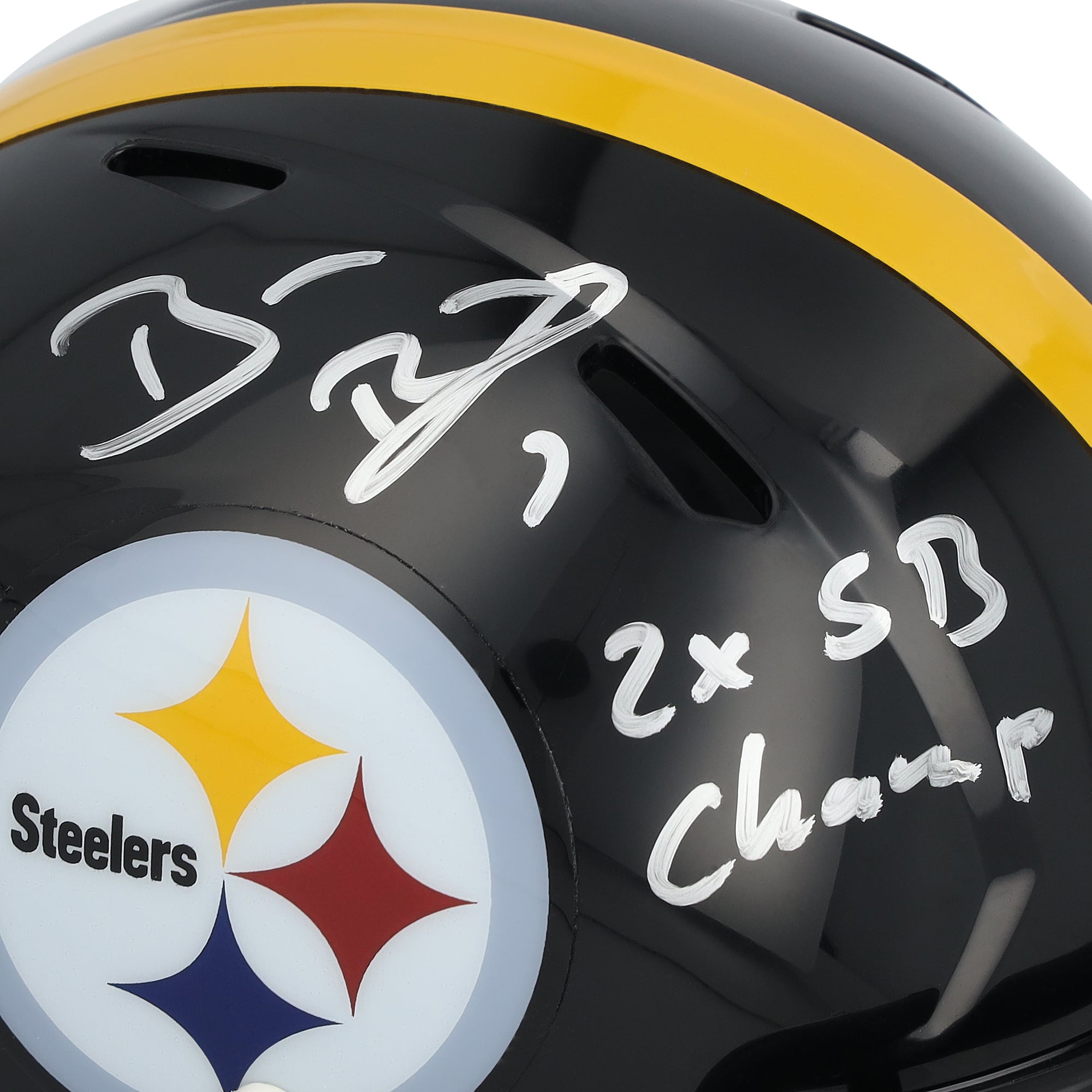 Casque miniature Riddell Speed ​​autographié par Ben Roethlisberger des Steelers de Pittsburgh avec inscription « 2x Champion du Super Bowl »