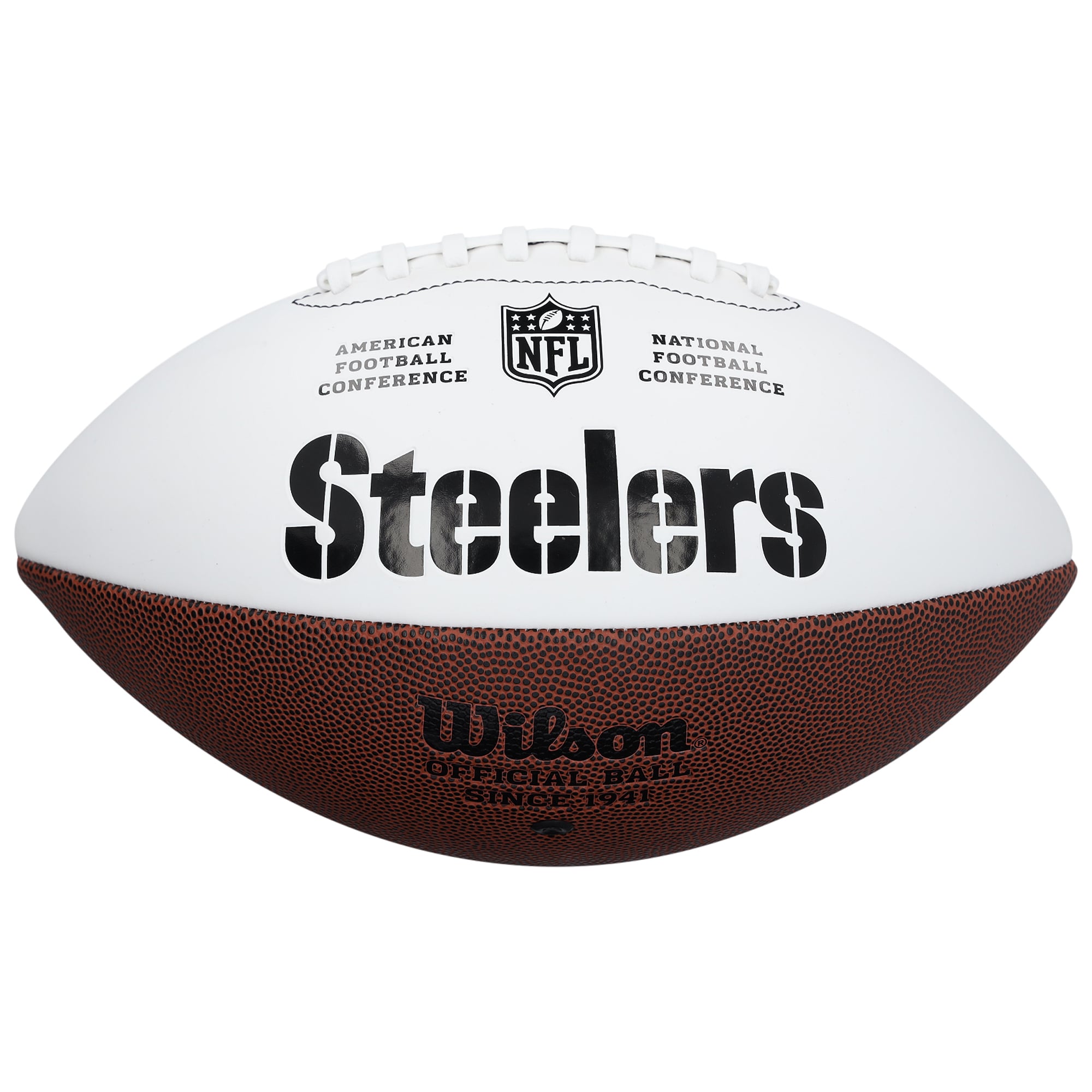 Ballon de football américain Wilson White Panel autographié par Ben Roethlisberger des Steelers de Pittsburgh avec inscription « 2x Champion du Super Bowl »
