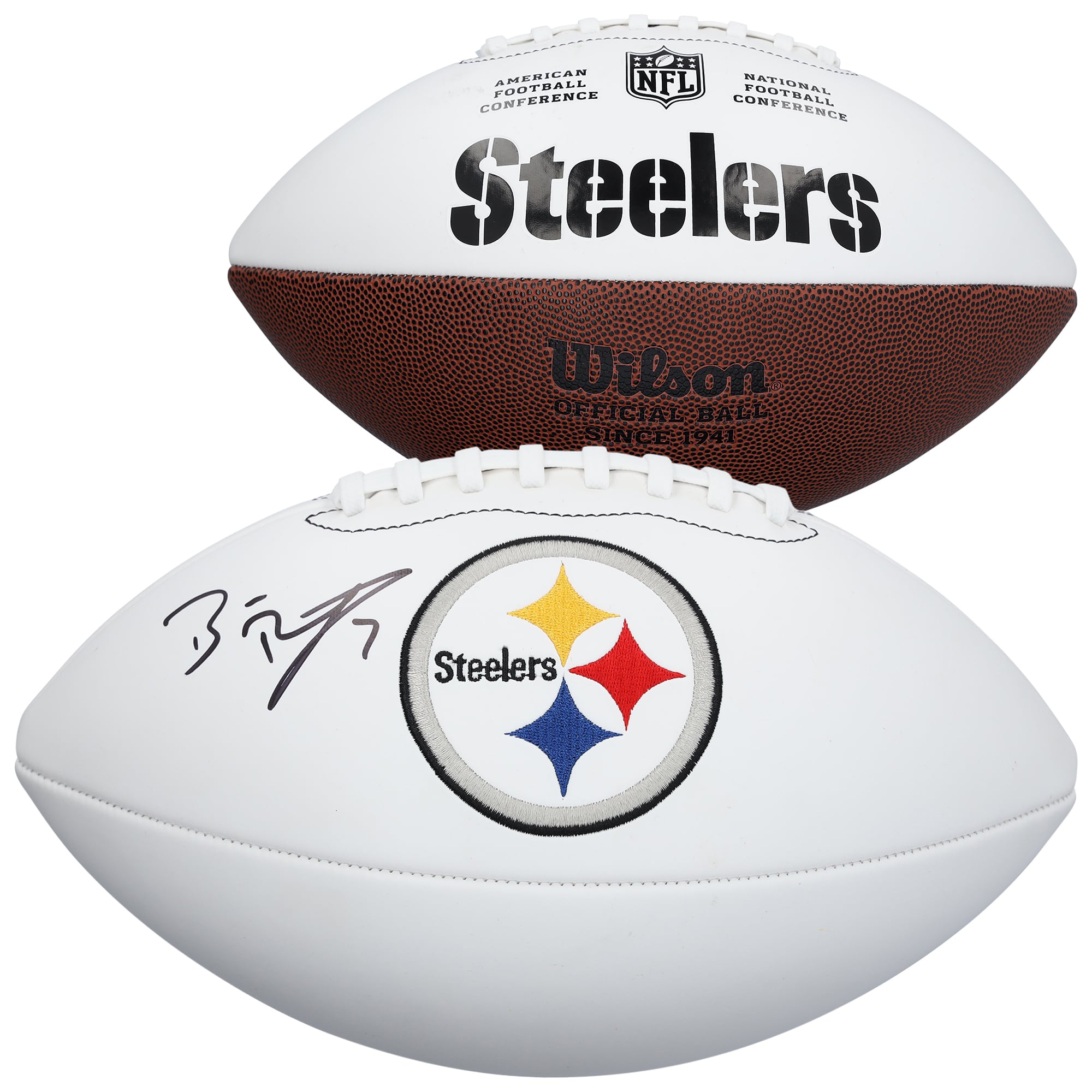 Ballon de football Wilson à panneau blanc autographié par Ben Roethlisberger des Steelers de Pittsburgh