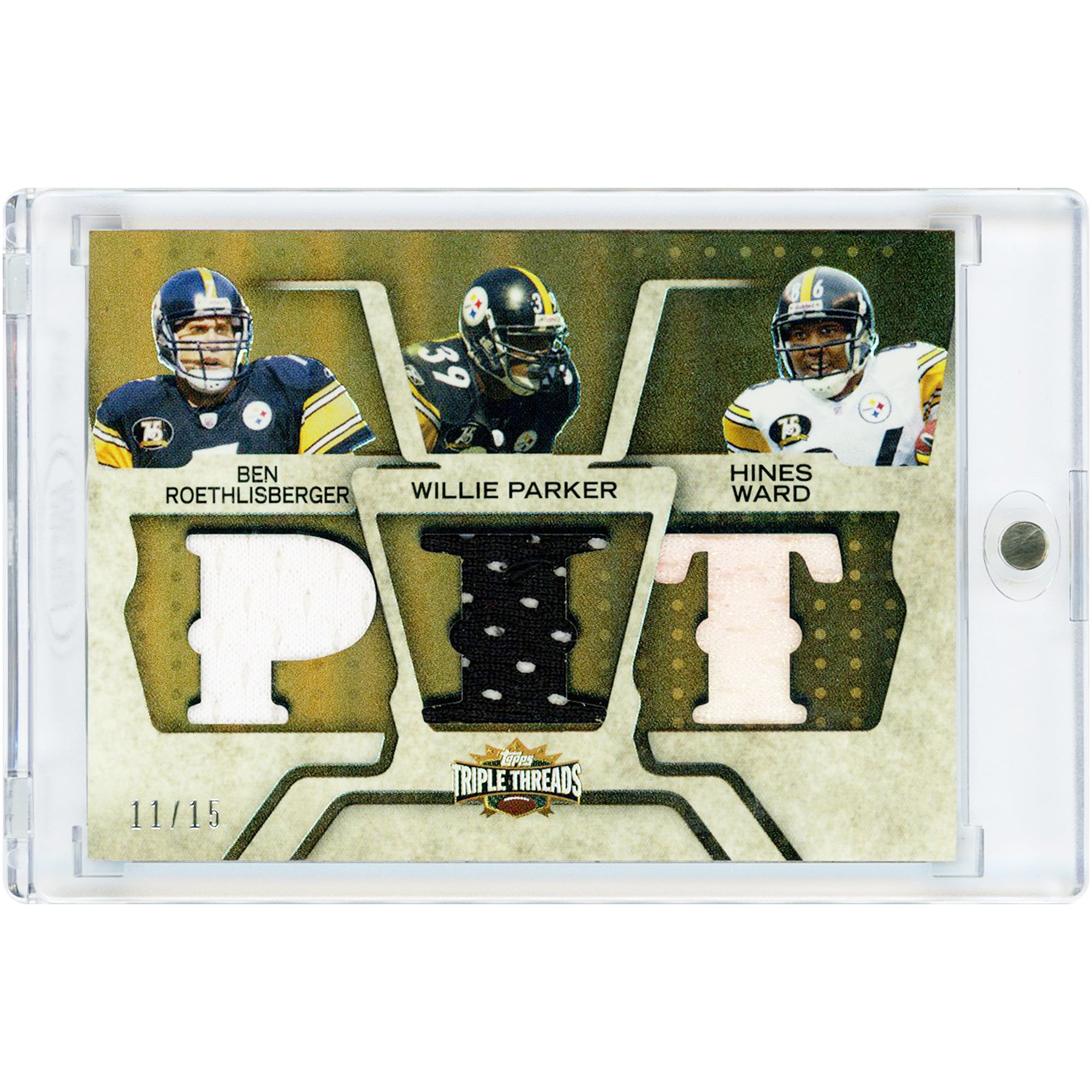 Ben Roethlisberger, Willie Parker et Hines Ward, Pittsburgh Steelers, carte Topps Triple Threads 2008, reliques de maillots tricolores portés en match #TTRC-7 # 11