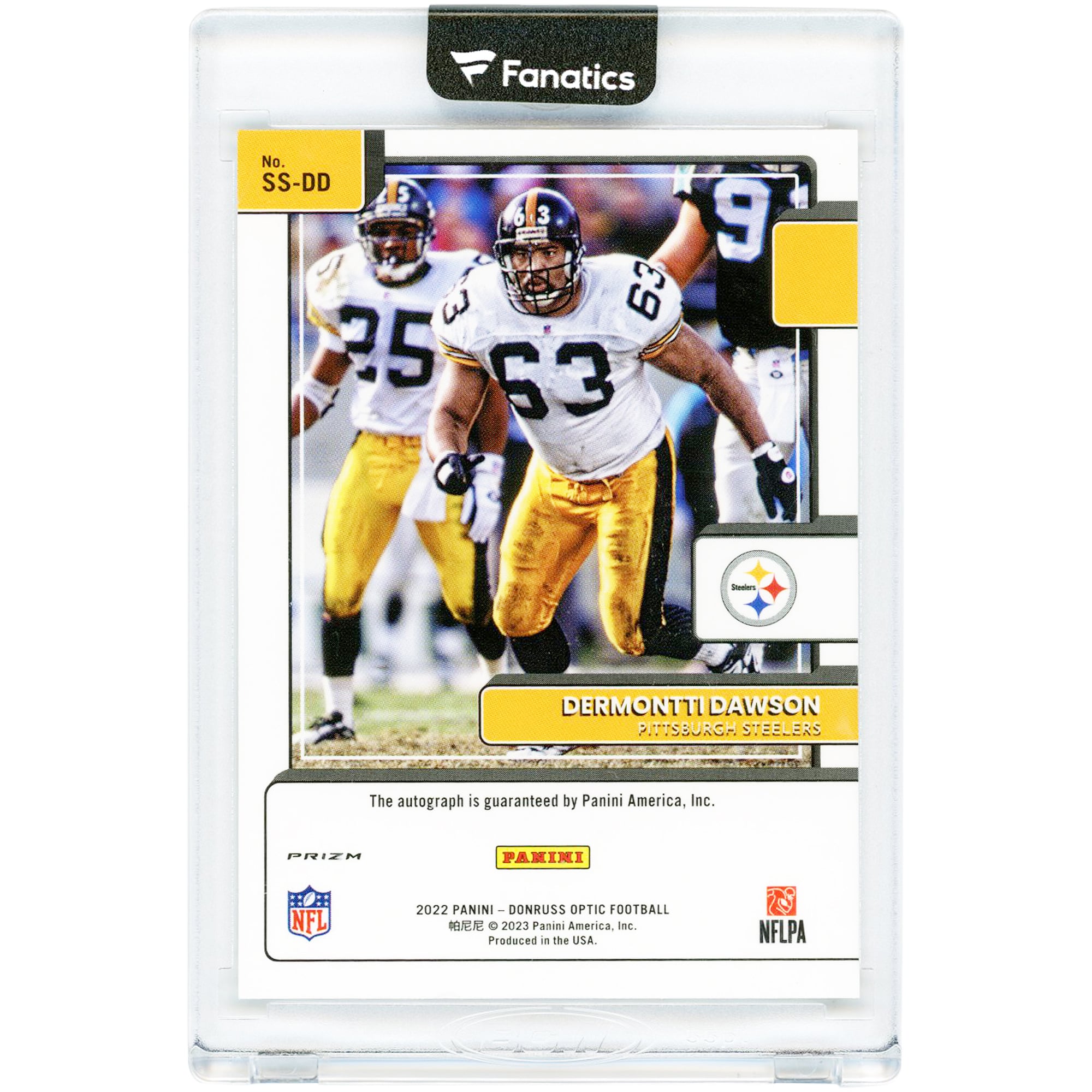 Carte autographiée de Dermontti Dawson (Pittsburgh Steelers) Panini Donruss Optic Signature Series 2022 #SS-DD
