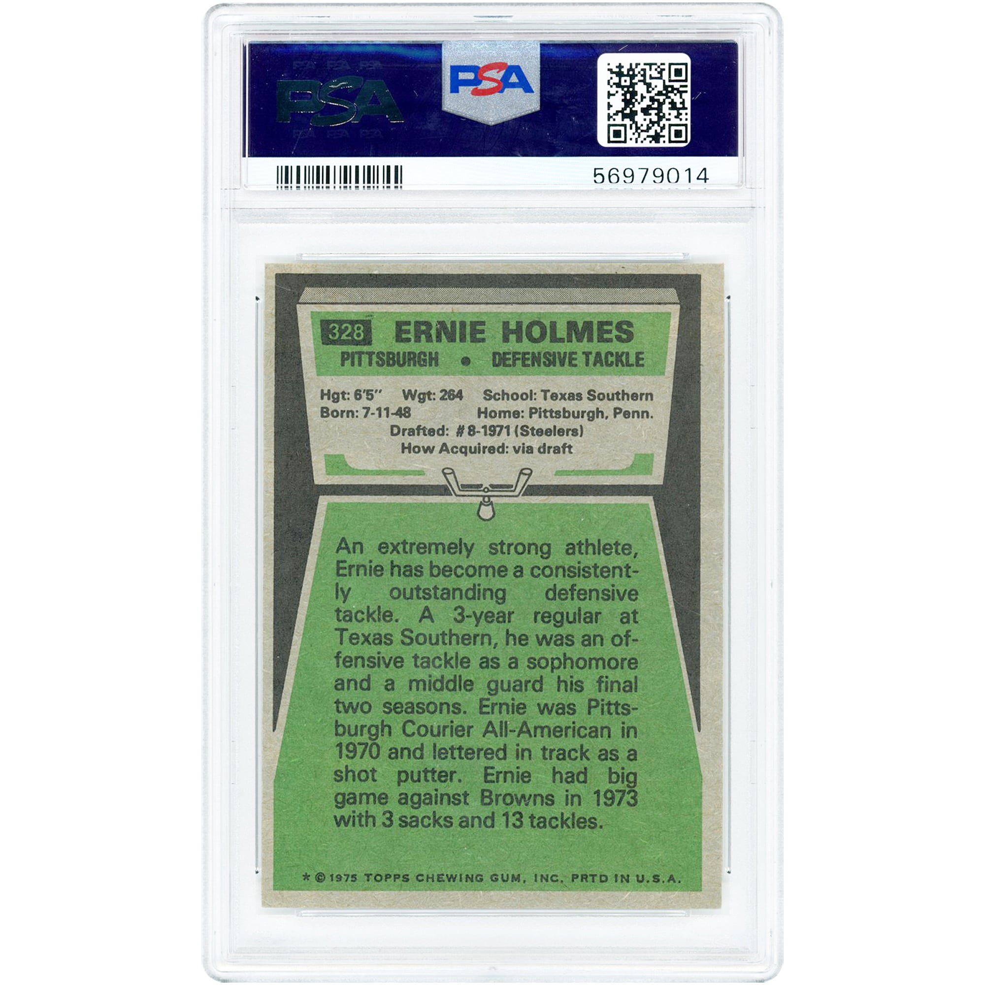 Ernie Holmes Pittsburgh Steelers 1975 Topps #328 PSA Authenticated 8 Rookie Card