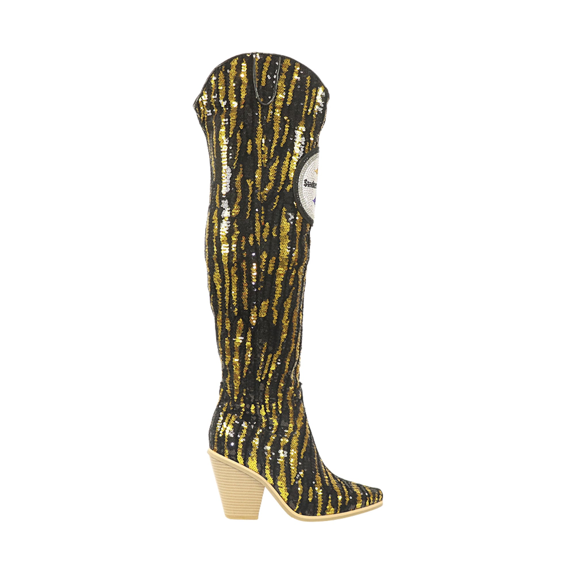 FABGATING by Cuce  Pittsburgh Steelers Over-the-Knee Two-Tone Sequin Boots