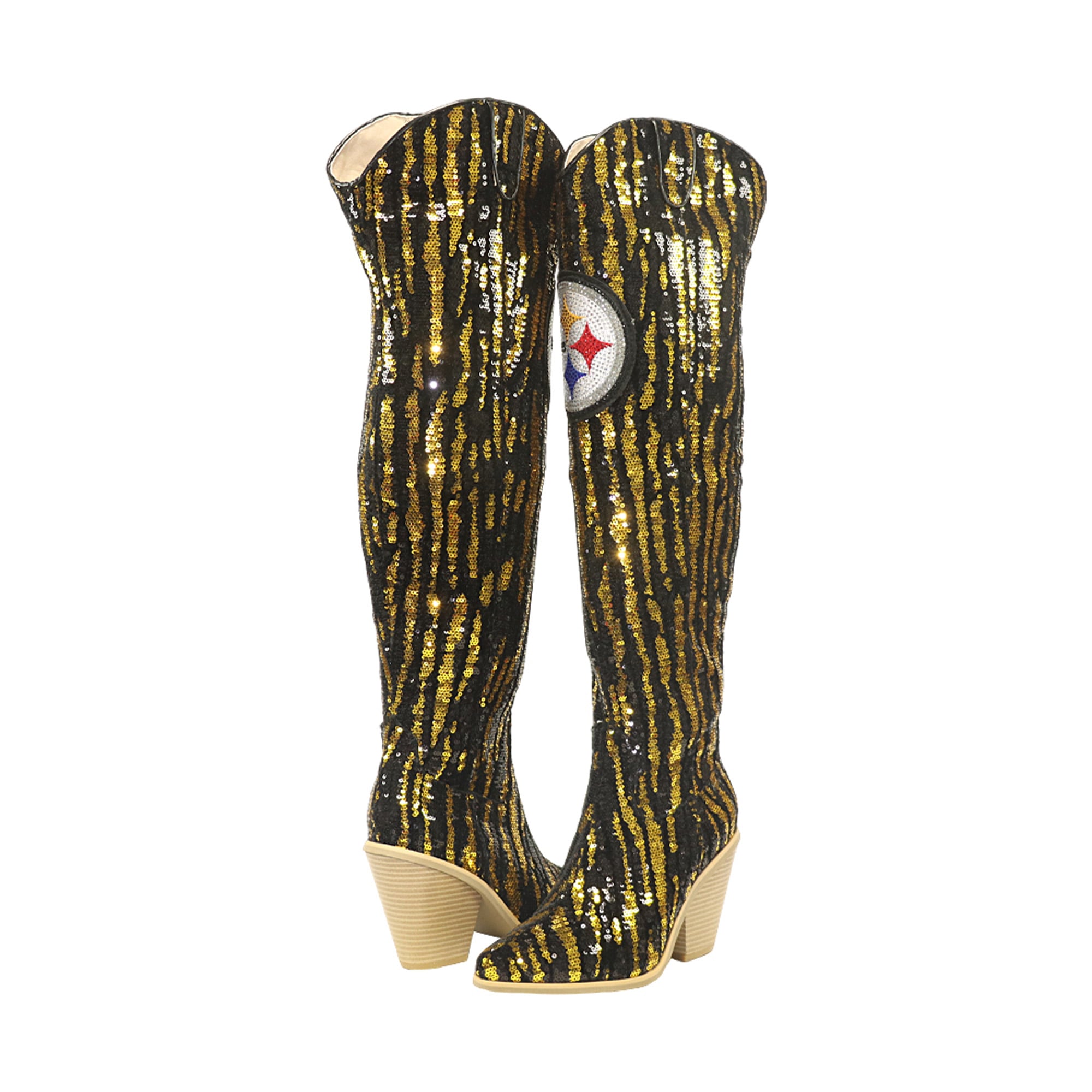 FABGATING by Cuce  Pittsburgh Steelers Over-the-Knee Two-Tone Sequin Boots