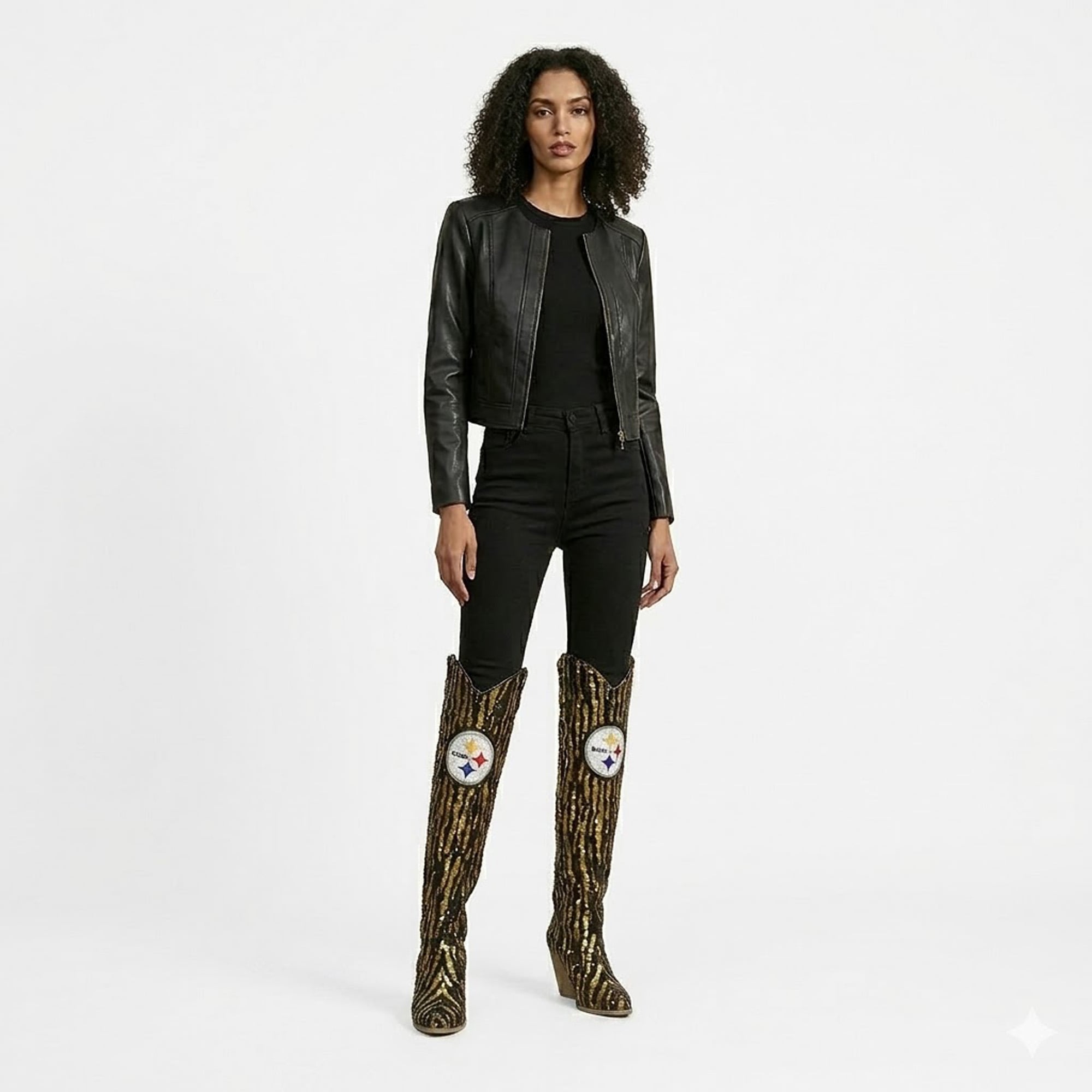FABGATING by Cuce  Pittsburgh Steelers Over-the-Knee Two-Tone Sequin Boots