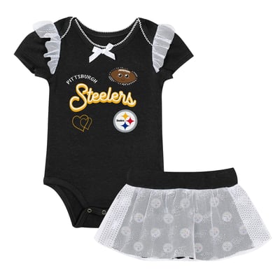 Pittsburgh Steelers Outerstuff Girls Infant Melted Hearts Printed Bodysuit and Skirt Set - Black
