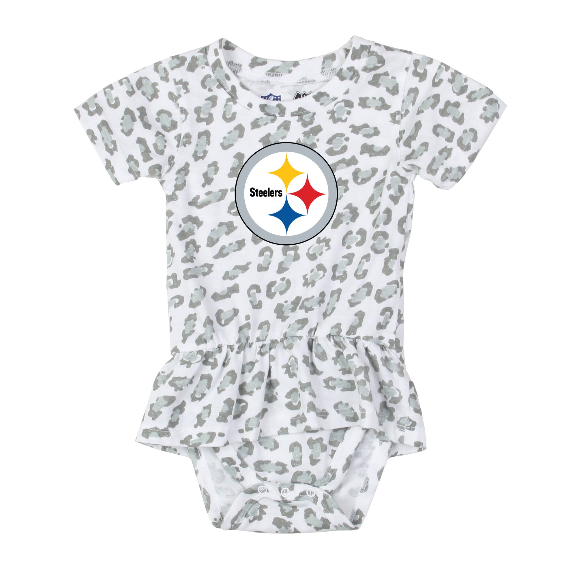 barboteuse à volants imprimée léopard Wes & Willy White Pittsburgh Steelers pour bébé fille