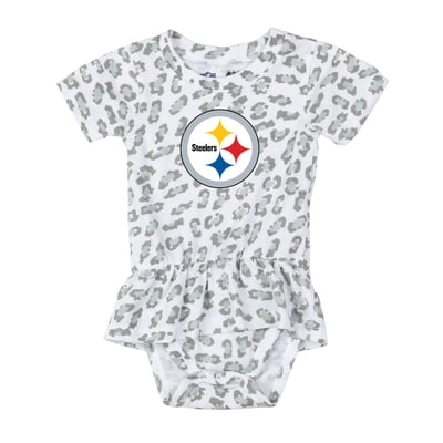  Pittsburgh Steelers Wes & Willy Girls Infant Leopard Print Ruffled Romper - White