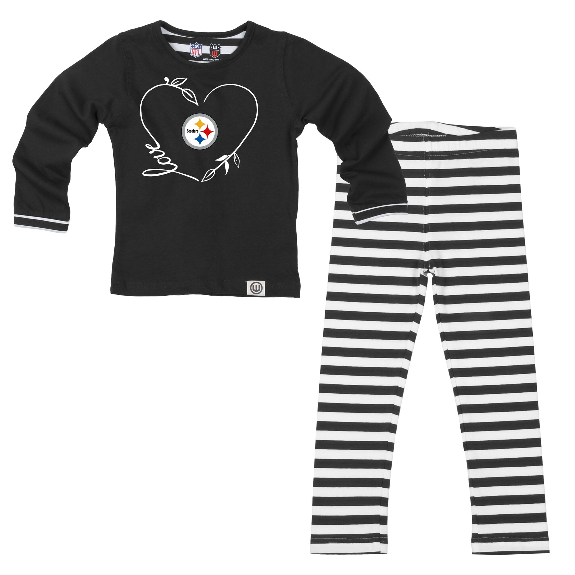 Ensemble Wes & Willy noir Pittsburgh Steelers pour petites filles, motif cœur et rayures