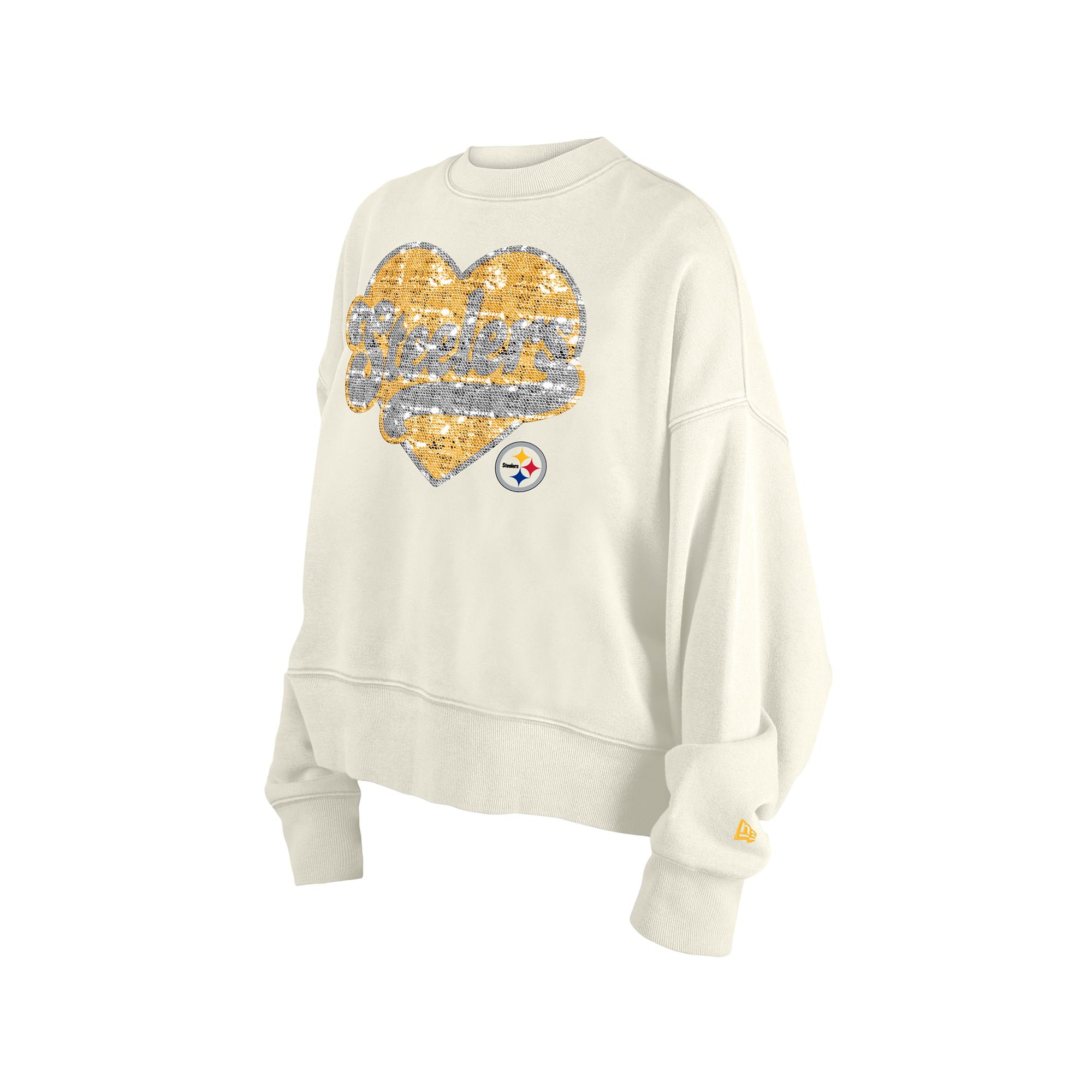 Sweat-shirt à col rond sequins réversibles New Era beige clair Pittsburgh Steelers pour filles