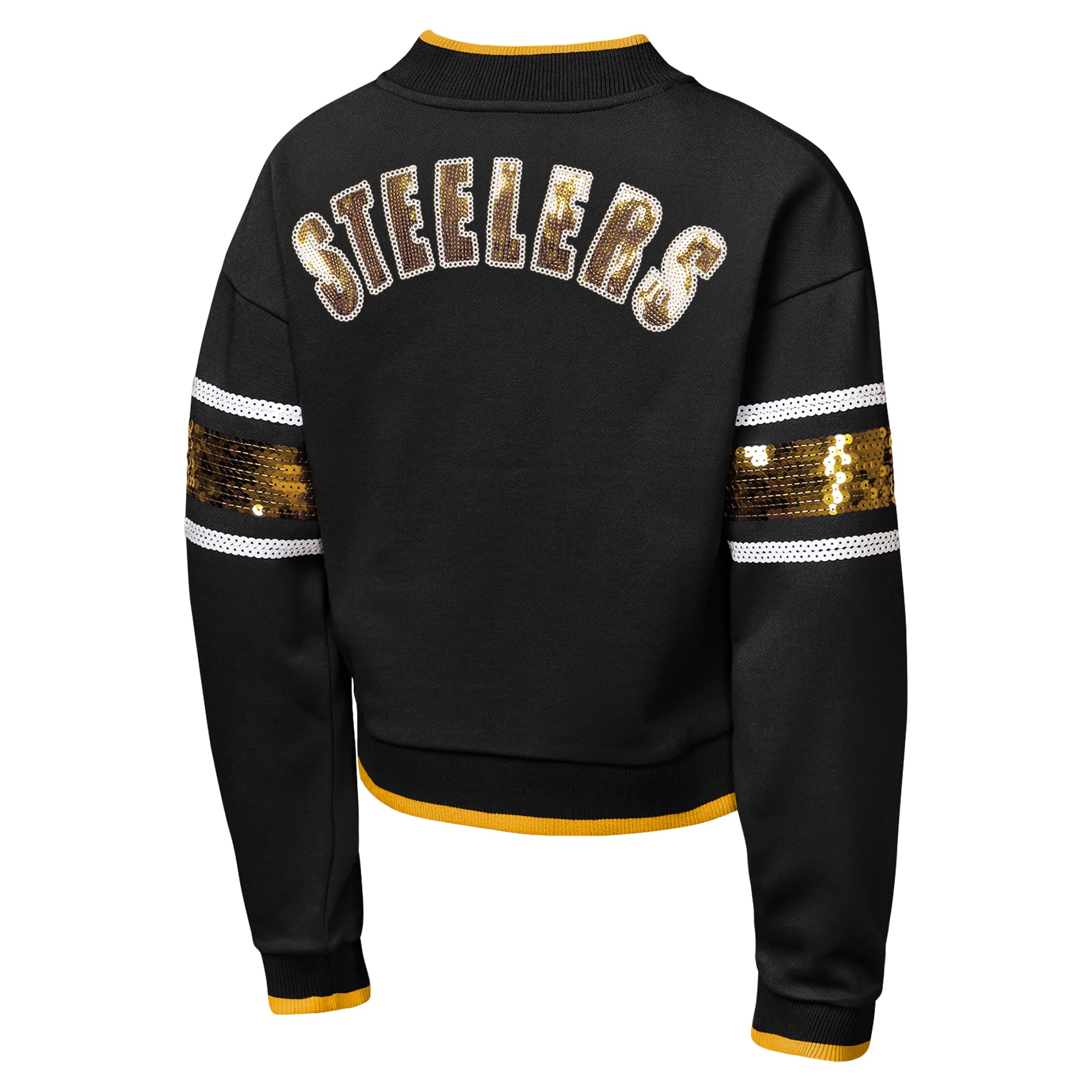 Girls Youth Outerstuff Black Pittsburgh Steelers MVP Full-Zip Sequin Bomber Jacket