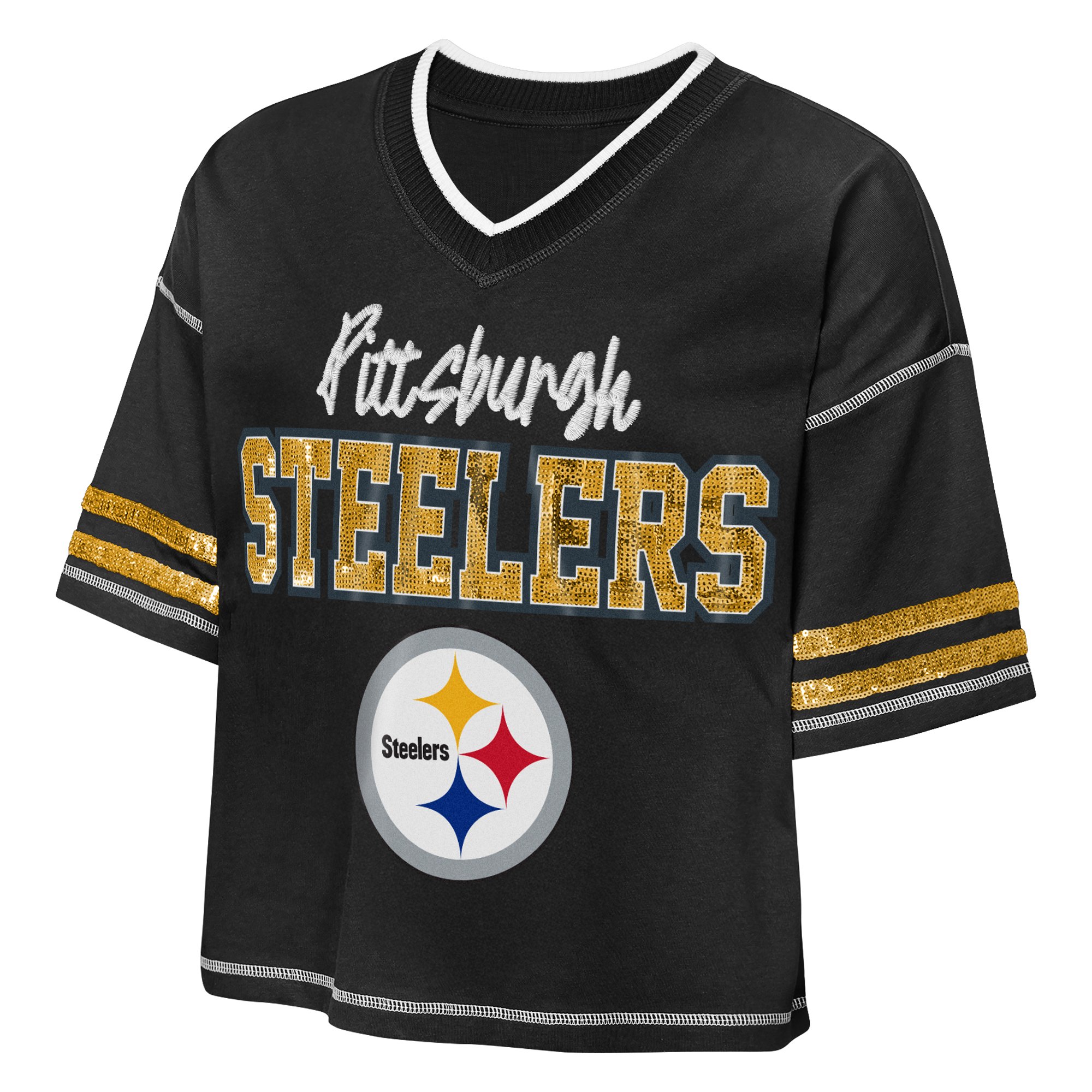 Girls Youth Outerstuff Black Pittsburgh Steelers Toe Tap Sequin T-Shirt