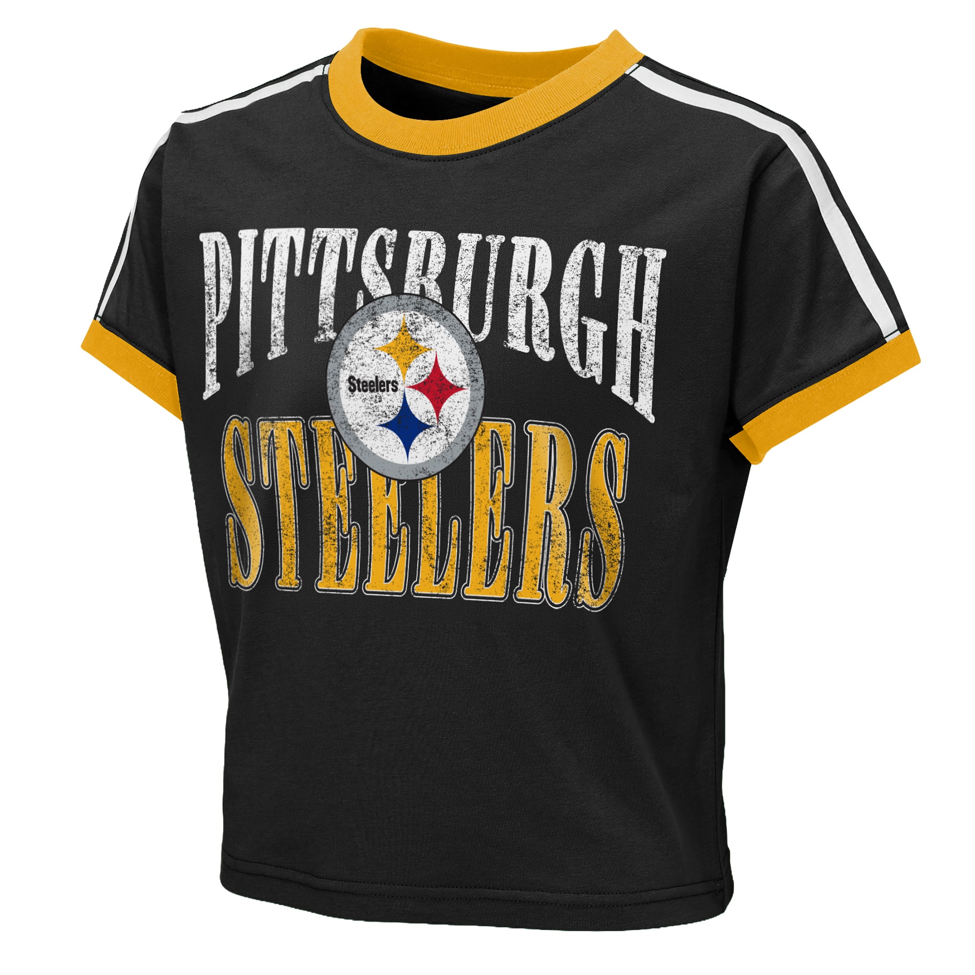 T-shirt court à col rond noir Pittsburgh Steelers pour bébé, par Erin Andrews, jeunes filles.