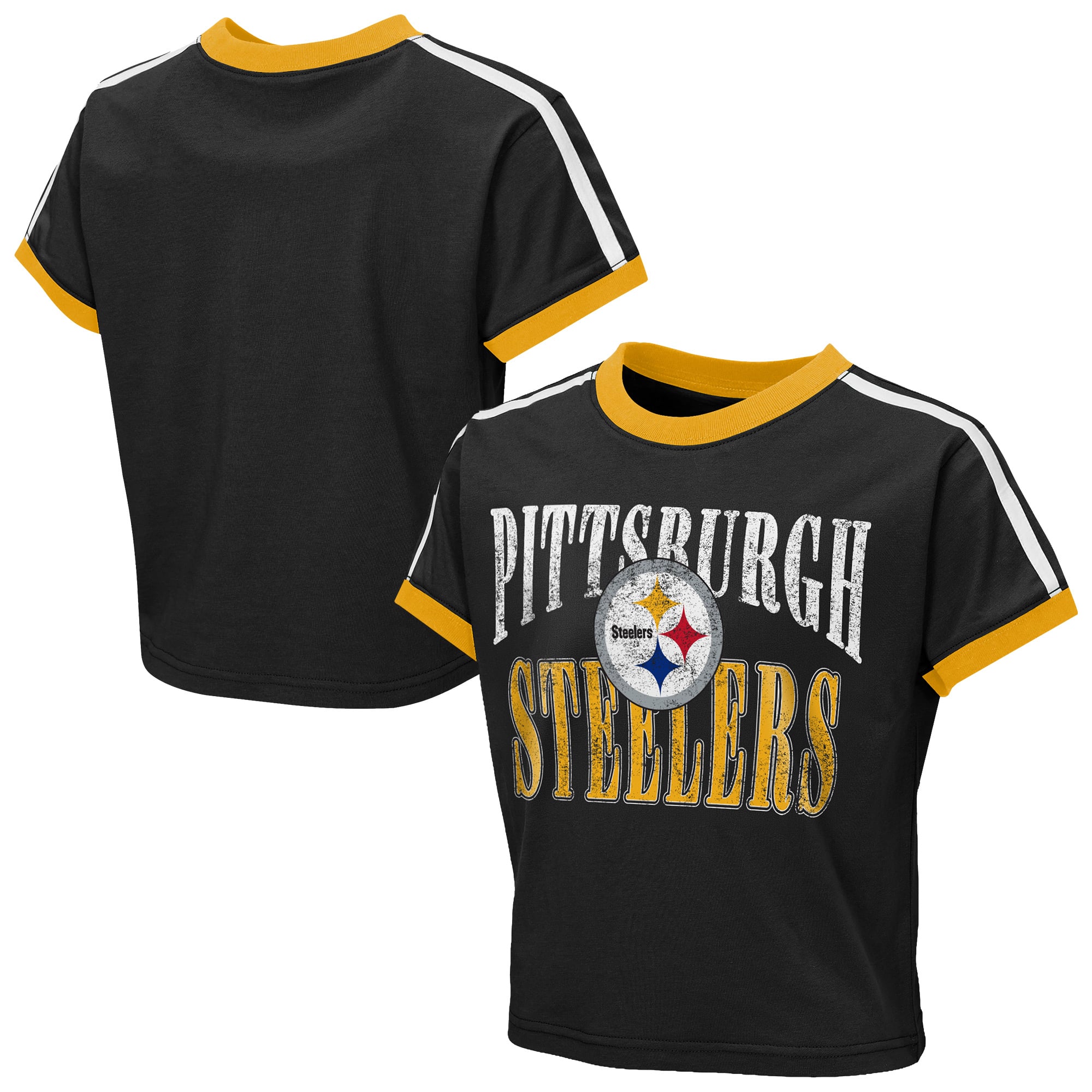 T-shirt court à col rond noir Pittsburgh Steelers pour bébé, par Erin Andrews, jeunes filles.