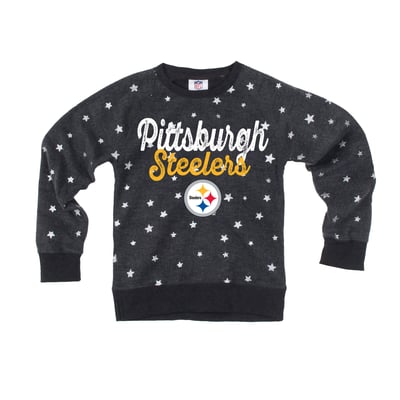  Pittsburgh Steelers Wes & Willy Girls Youth Shimmer Star Reverse Sweatshirt - Black